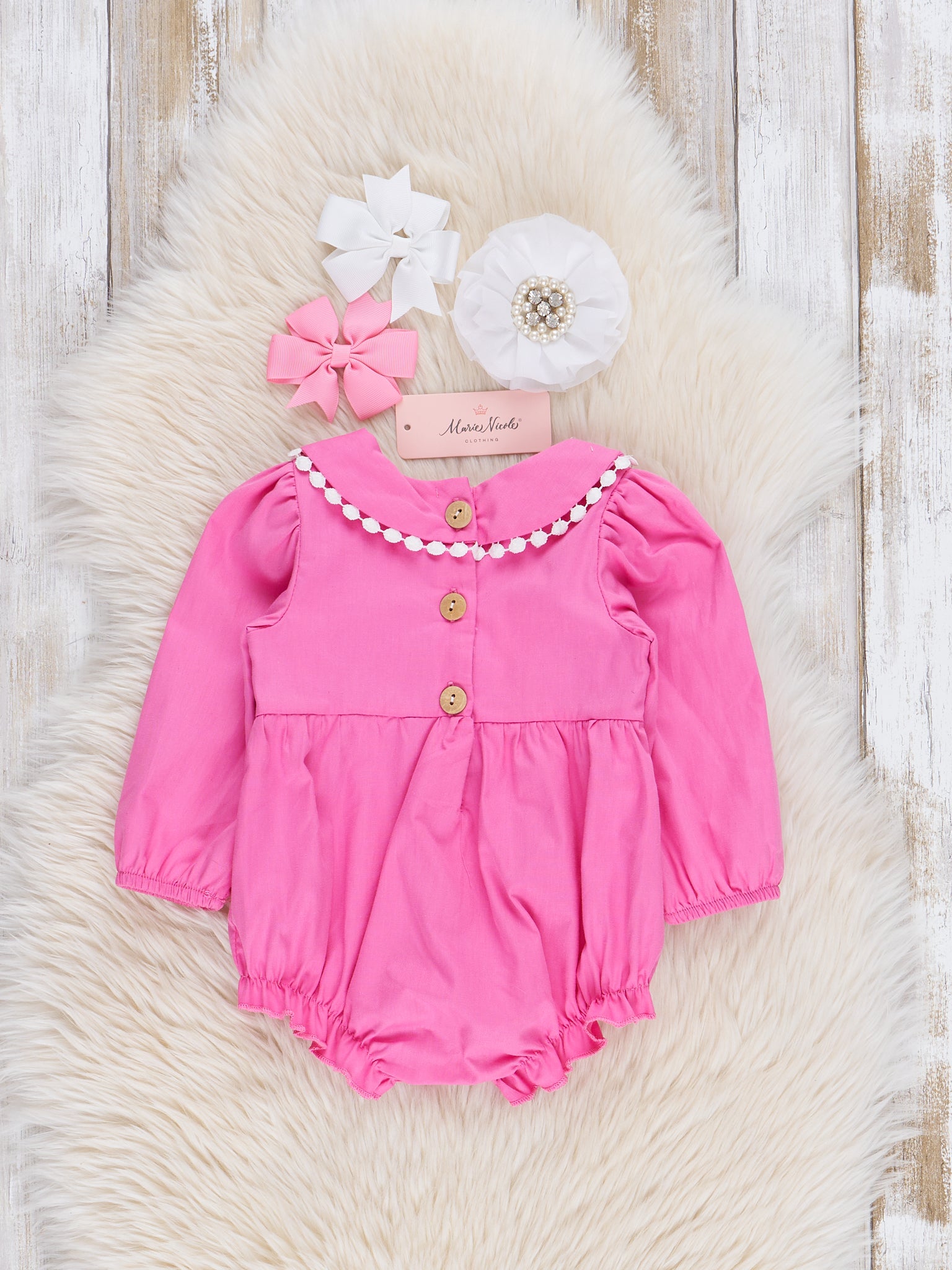 Pink Smocked Ghosts Ruffle Bubble Romper - Marie Nicole Clothing