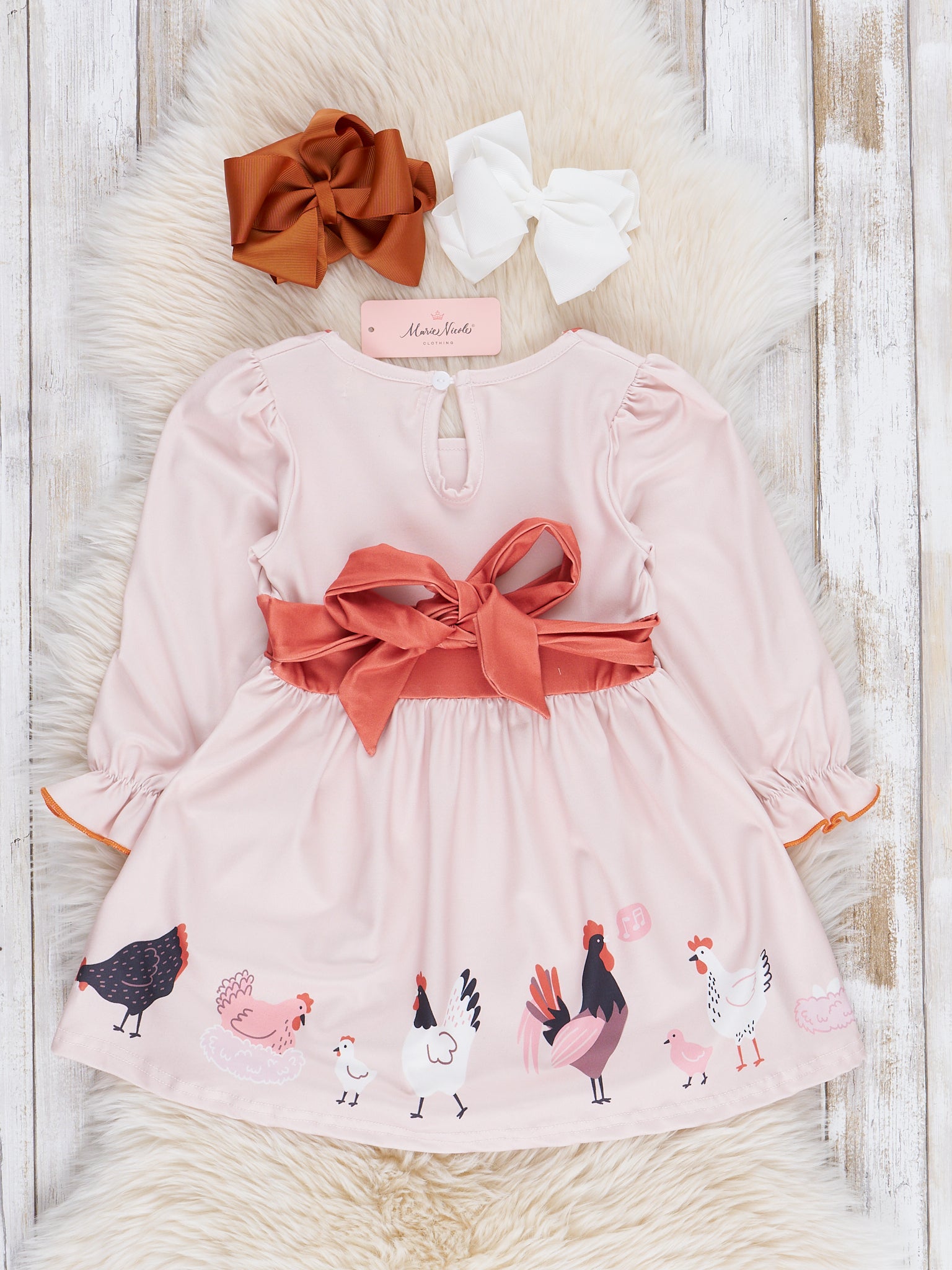 Burnt Orange & Blush Chicken Ruffle Dress - Marie Nicole Clothing