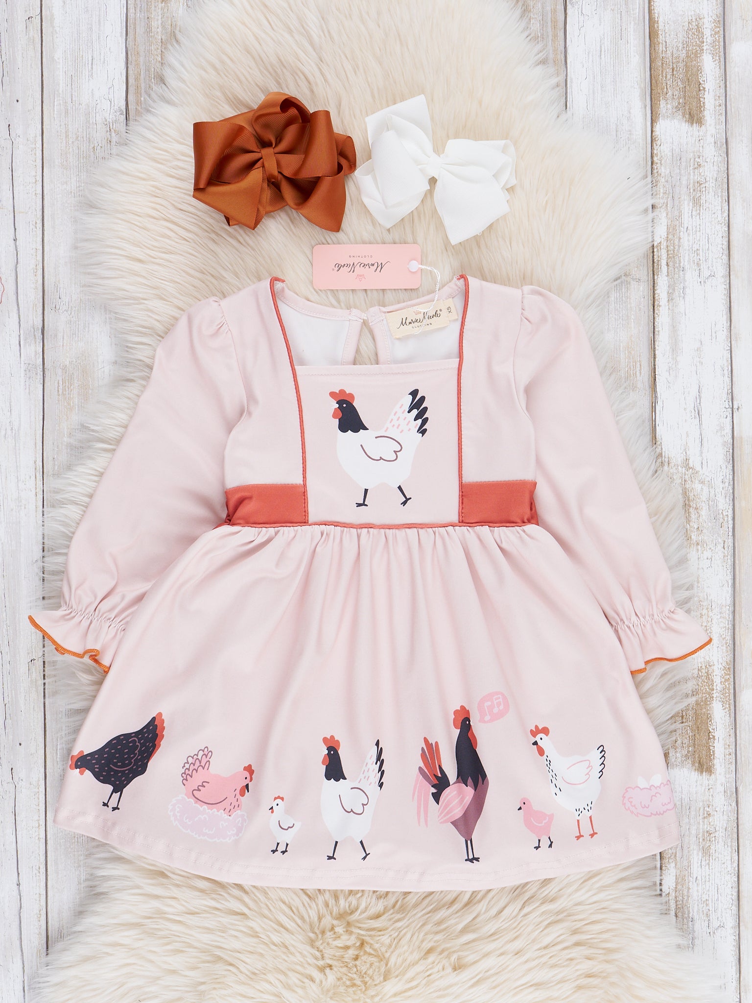 Burnt Orange & Blush Chicken Ruffle Dress - Marie Nicole Clothing