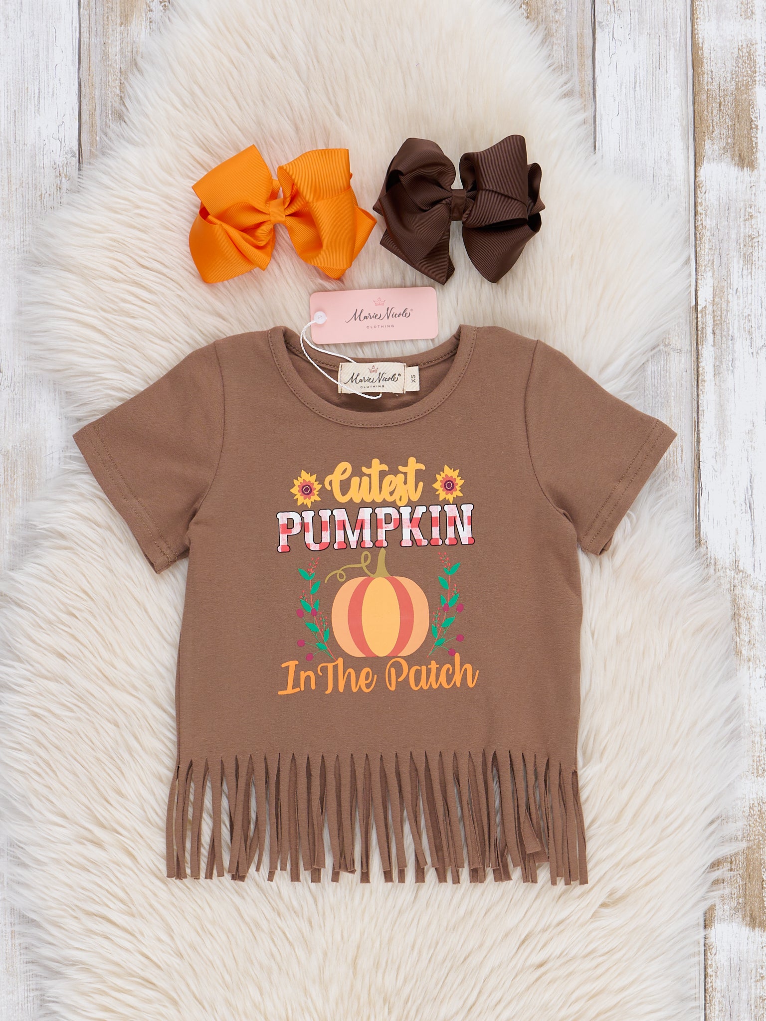 Brown Cutest Pumpkin Fringe Top - Marie Nicole Clothing