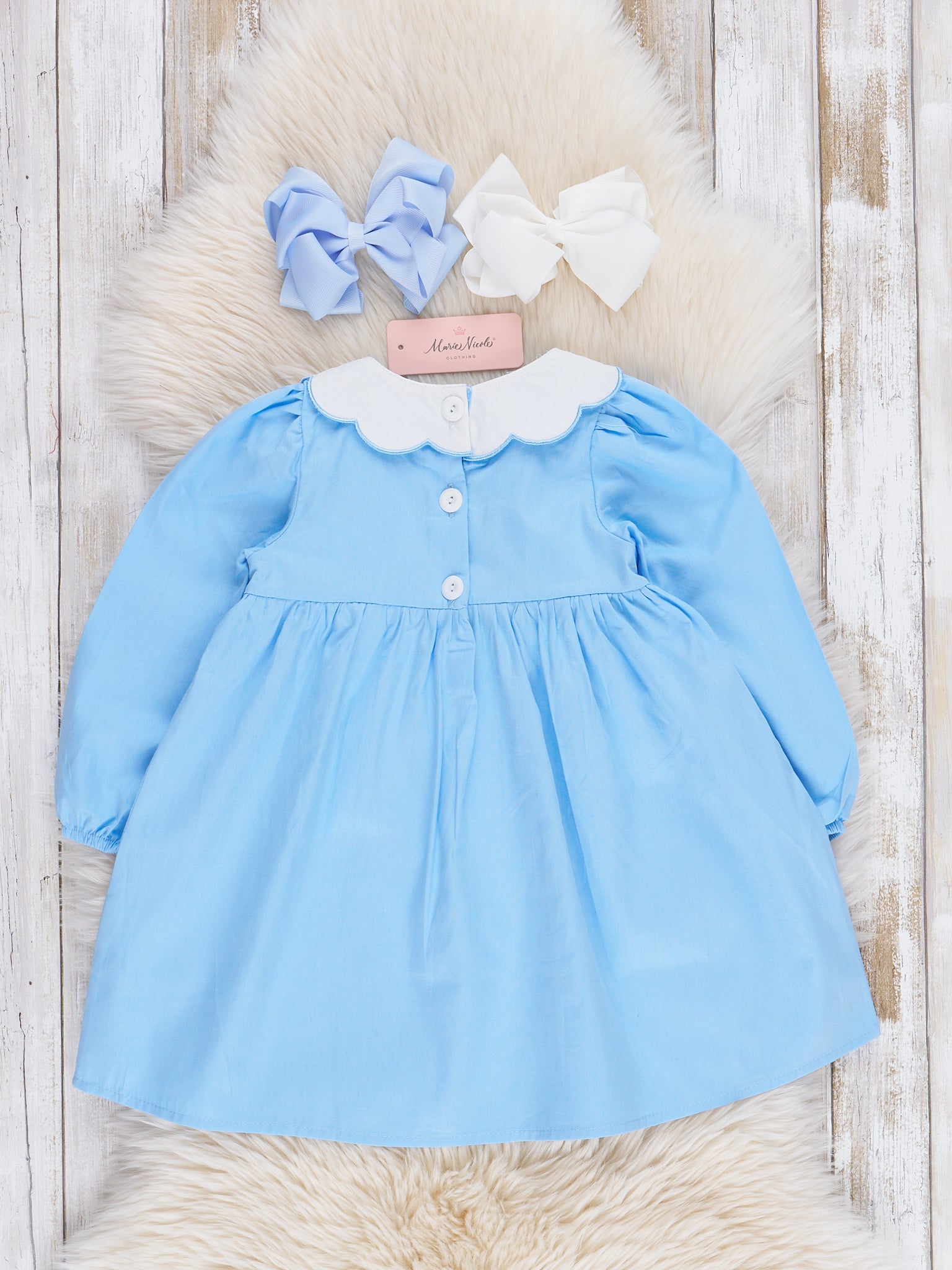 Blue Smocked Pumpkin Collar Ruffle Dress - Marie Nicole Clothing