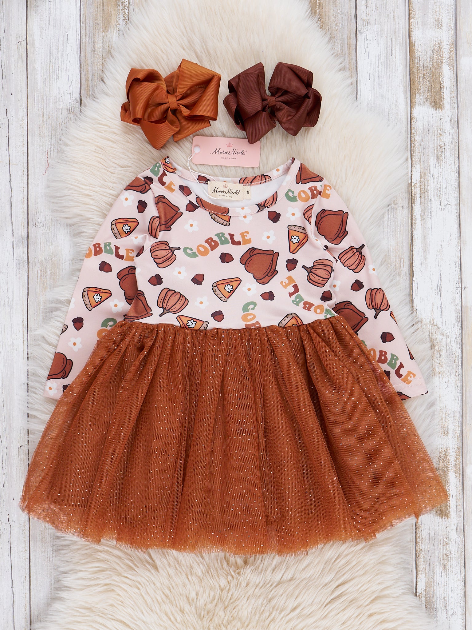 Bronze Thanksgiving Sparkle Tulle Dress - Marie Nicole Clothing