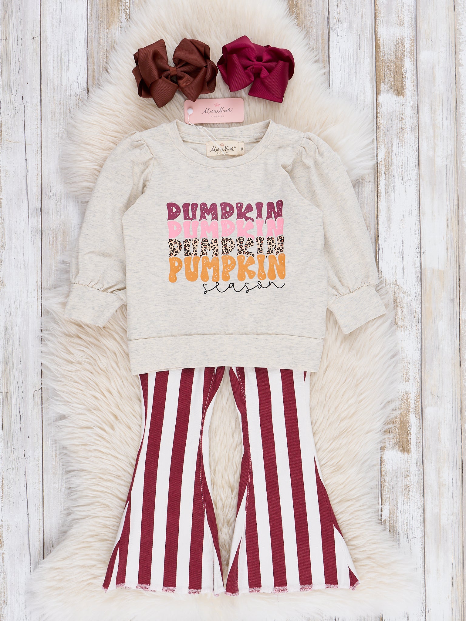Maroon "Pumpkin Season" Striped Bell Bottoms Outfit - Marie Nicole Clothing
