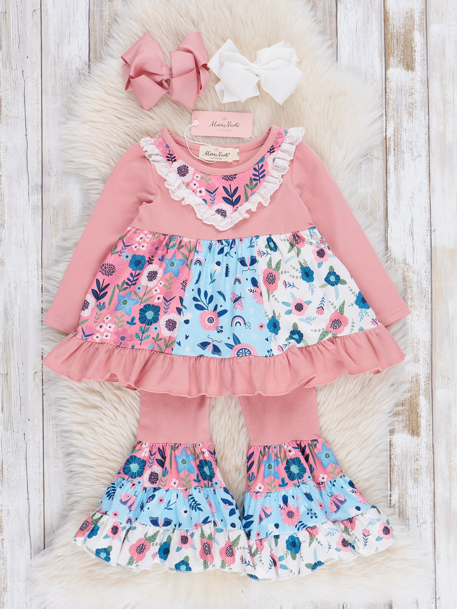 Blush Garden Ruffle Bell Bottoms Outfit - Marie Nicole Clothing