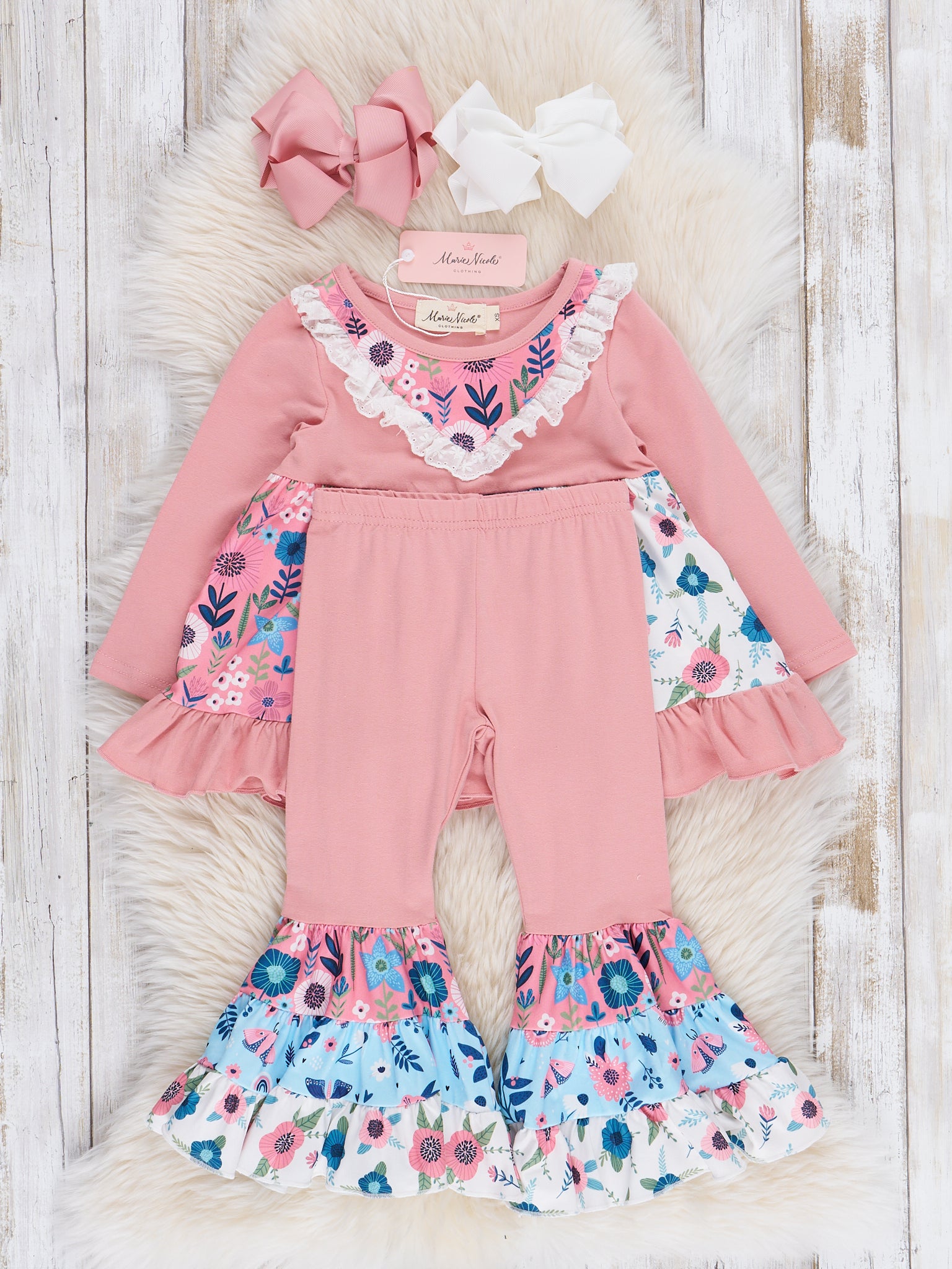 Blush Garden Ruffle Bell Bottoms Outfit - Marie Nicole Clothing