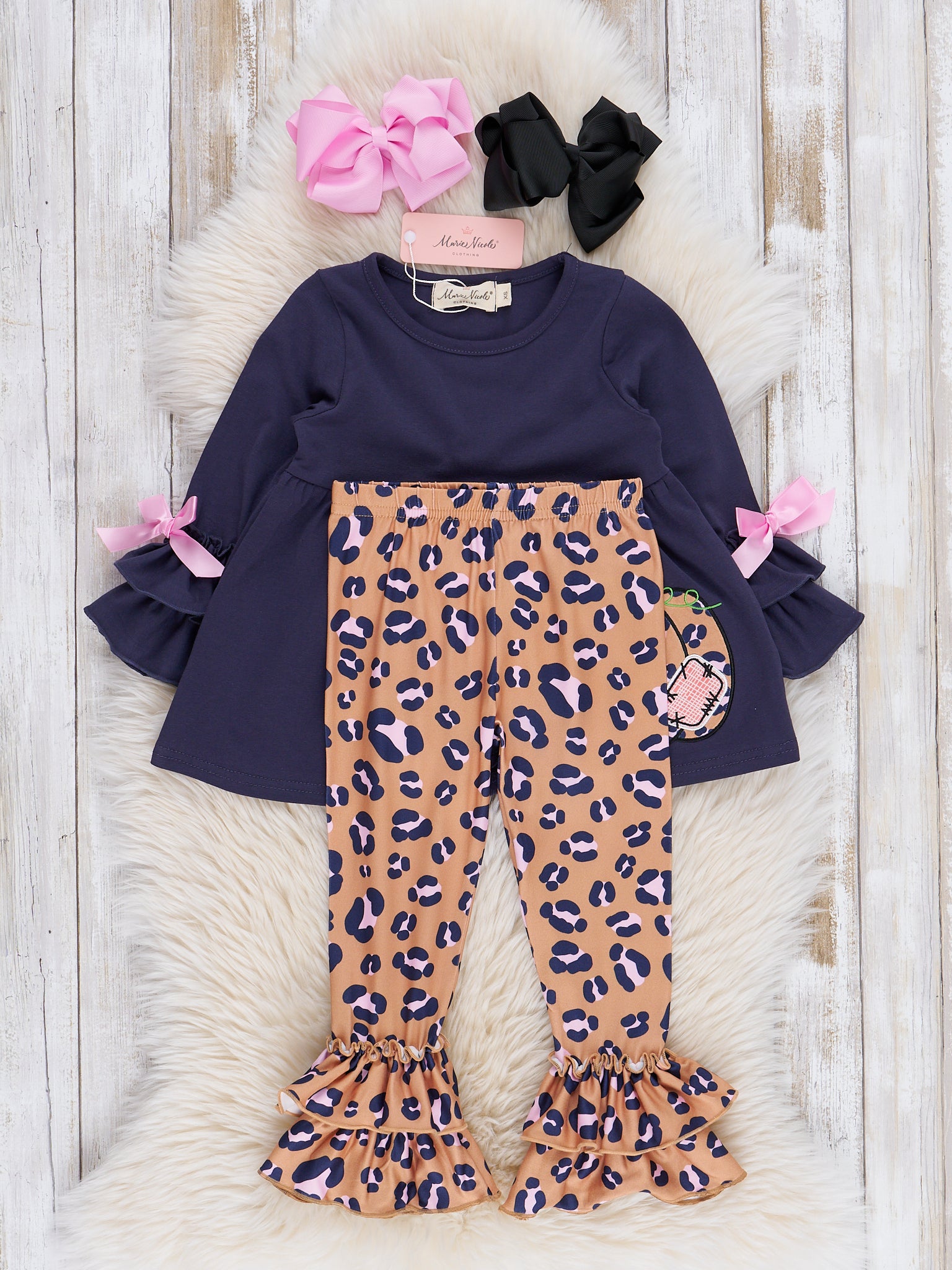 Navy & Leopard Pumpkin Patches Ruffle Outfit - Marie Nicole Clothing