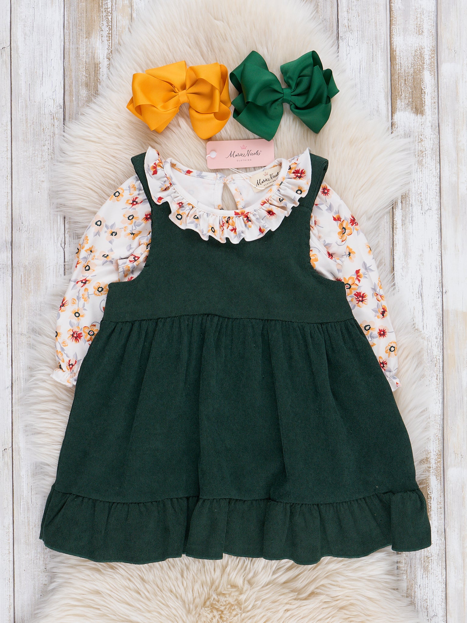 Green Sunflower Ruffle Skirtall Set - Marie Nicole Clothing