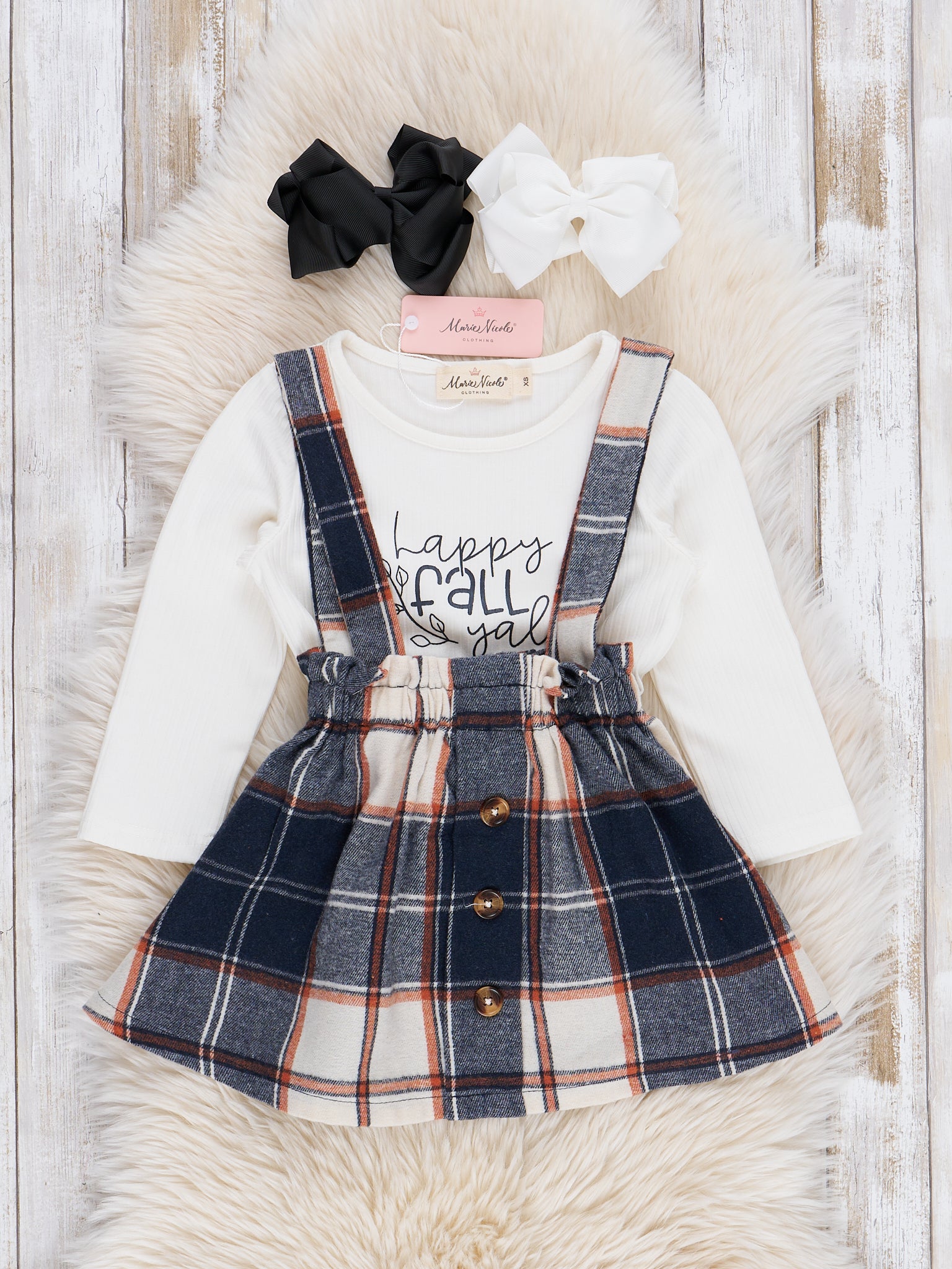 Navy Plaid "Happy Fall Y'all" Skirtall Set - Marie Nicole Clothing