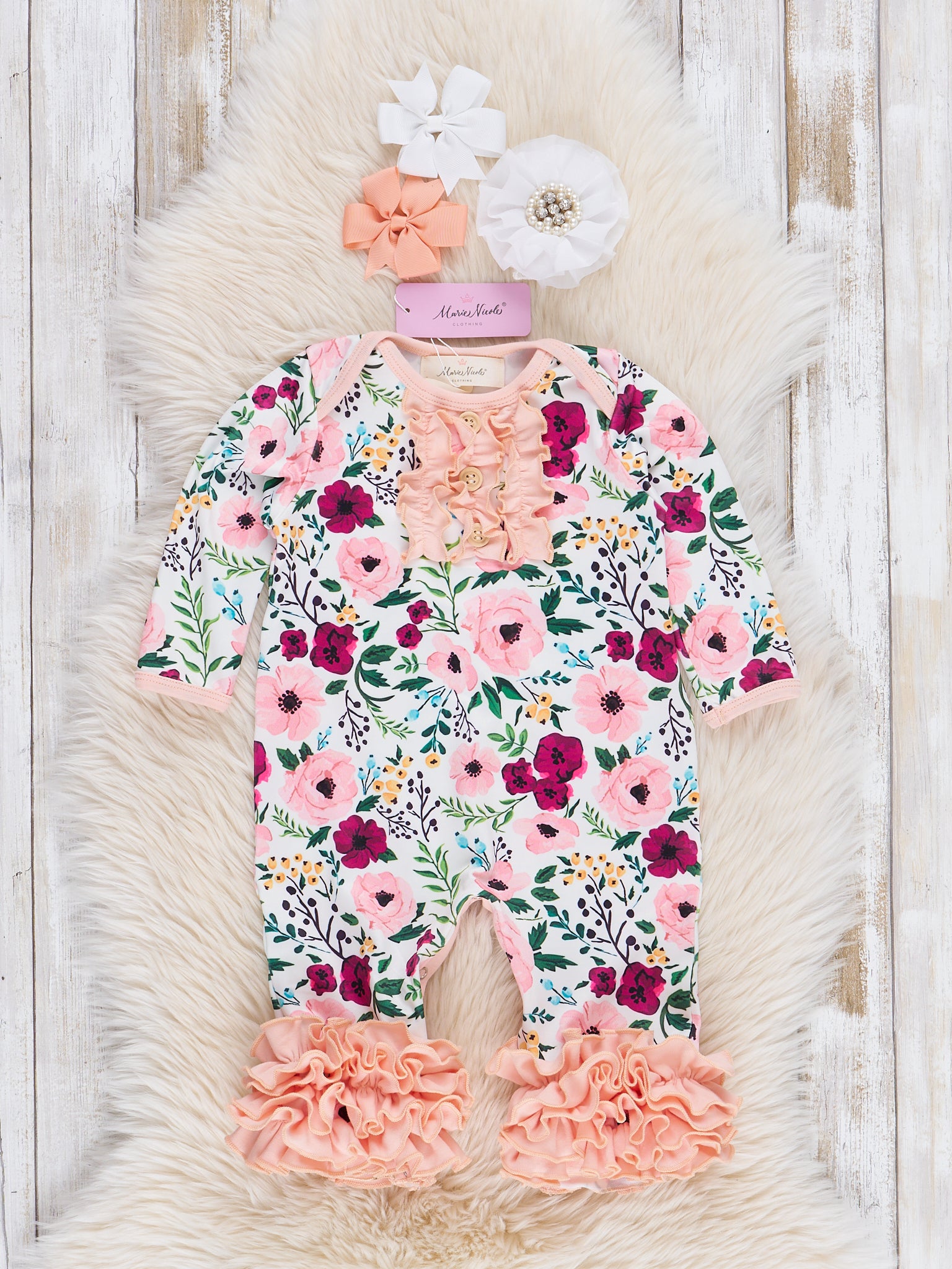 White Peach Floral Icing Romper - Marie Nicole Clothing