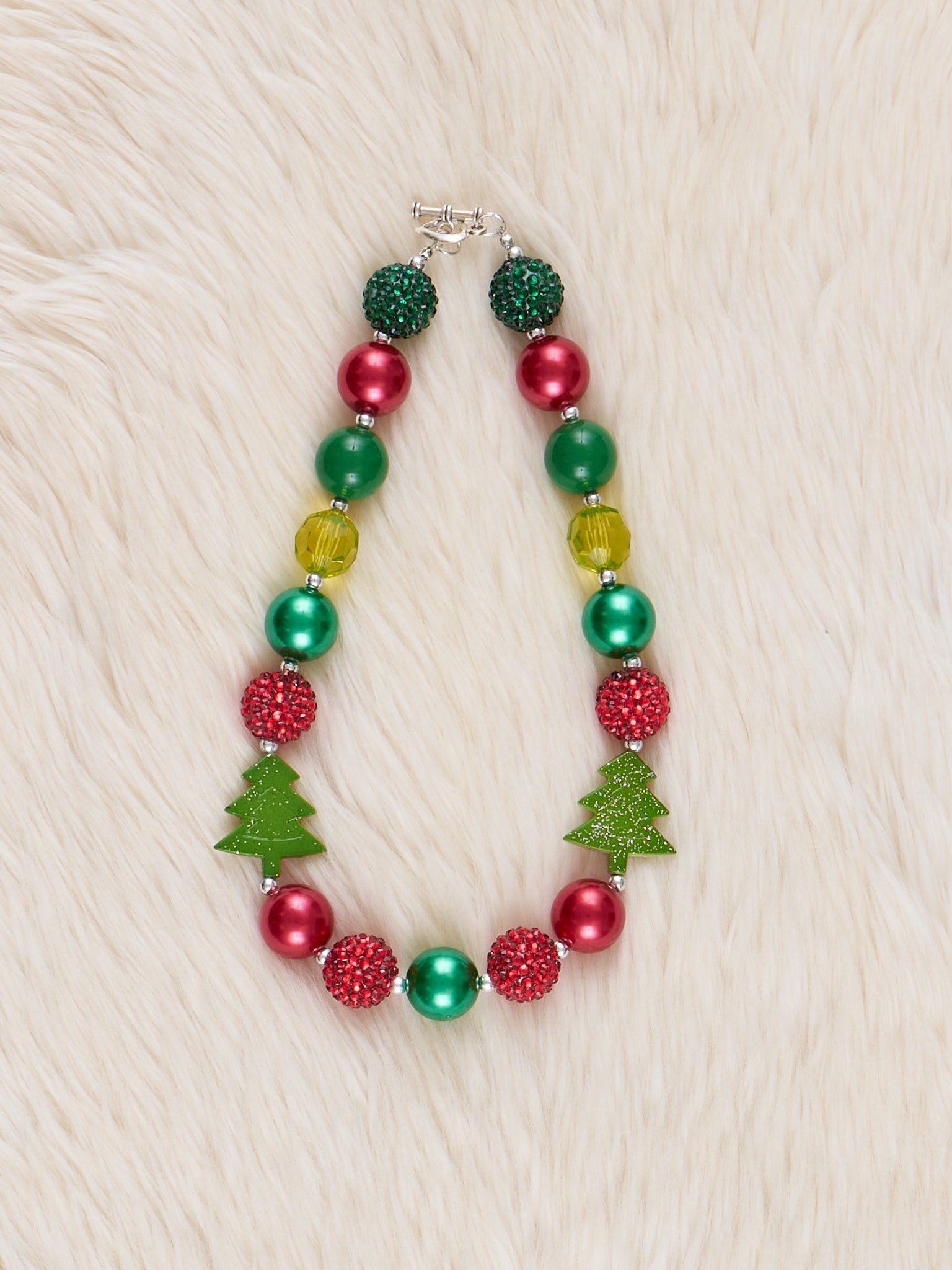 Red & Green Evergreen Charm Bubblegum Necklace - Marie Nicole Clothing