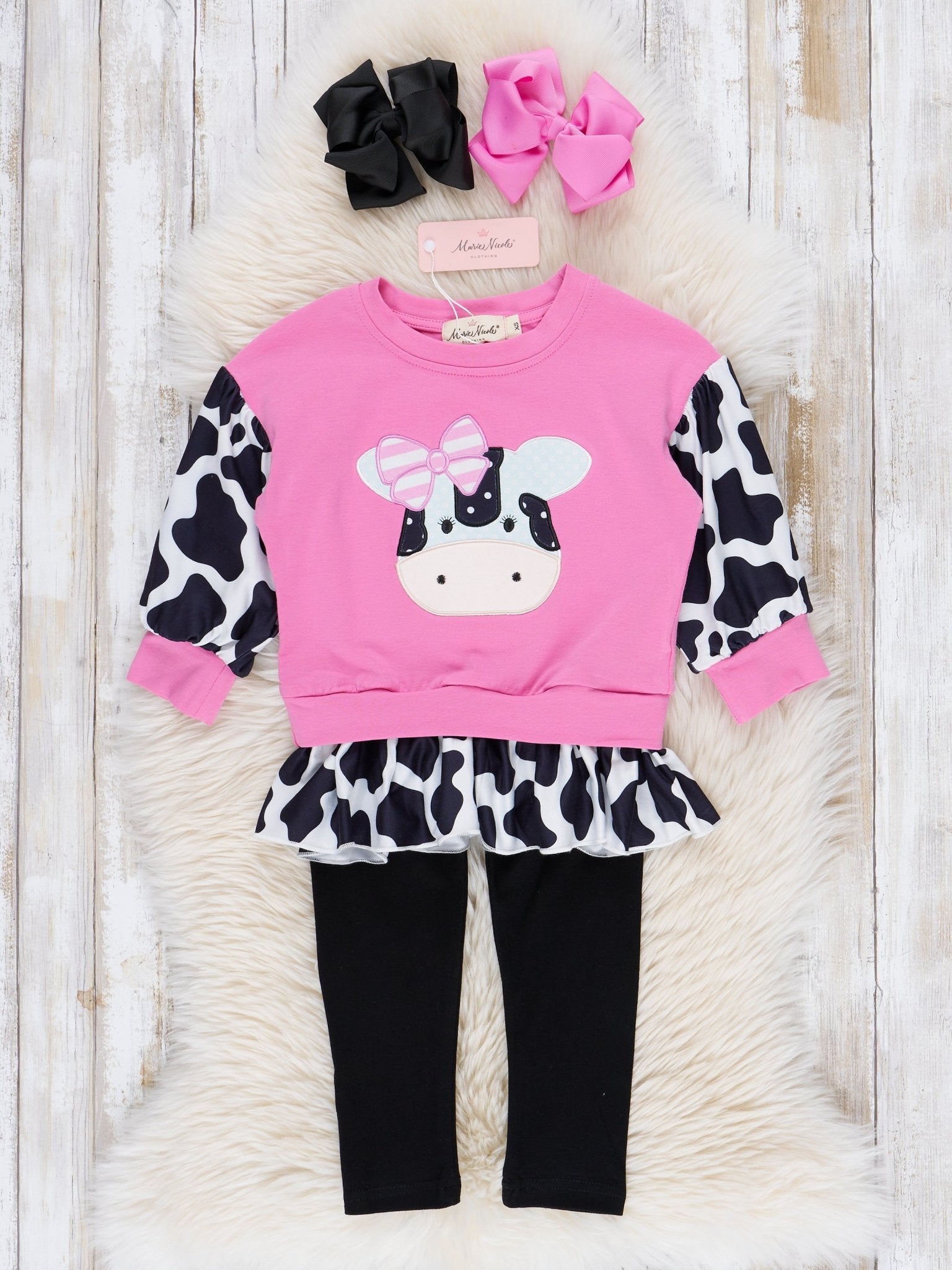 Magenta Cow Print Ruffle Outfit - Marie Nicole Clothing