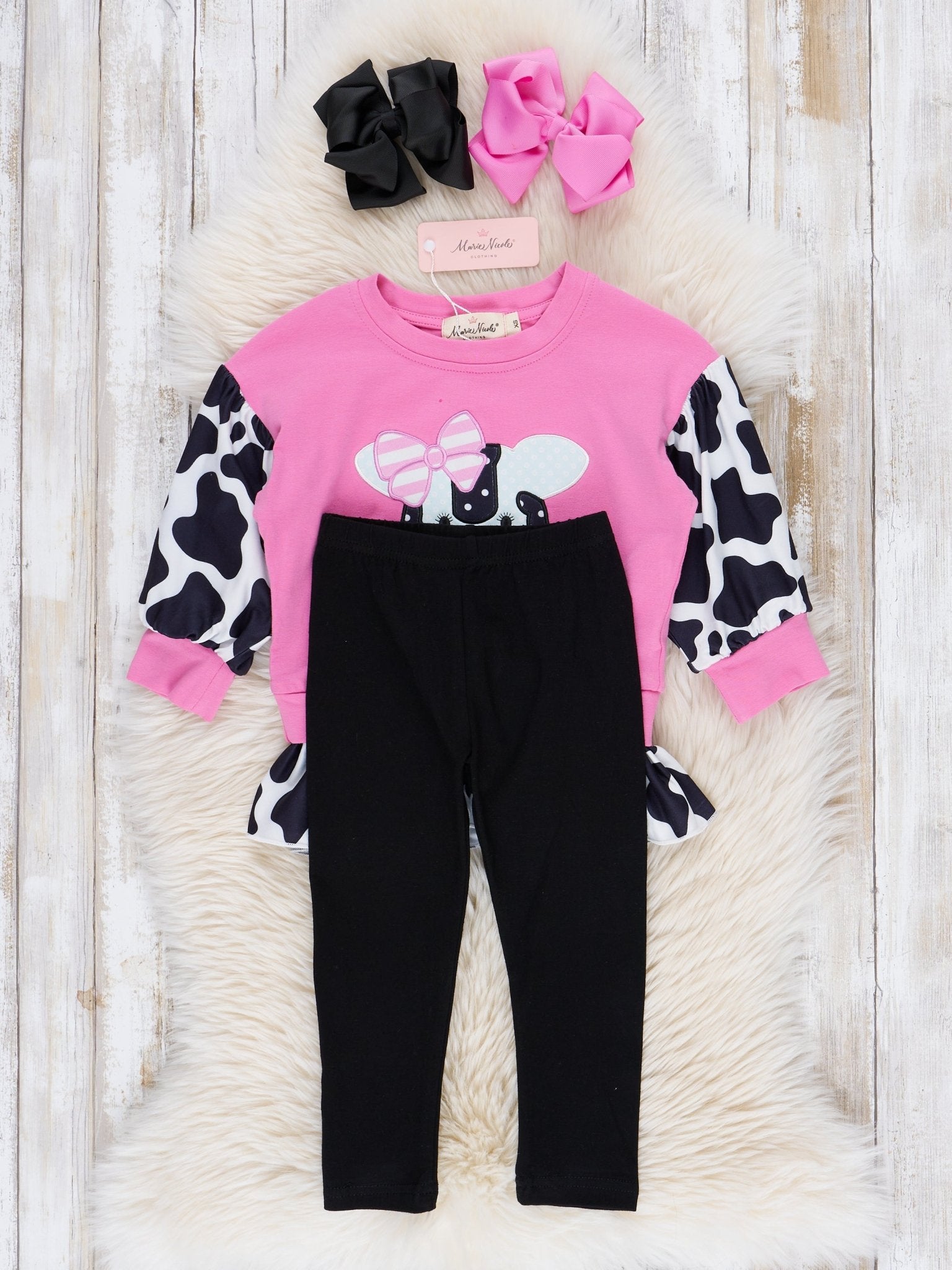 Magenta Cow Print Ruffle Outfit - Marie Nicole Clothing