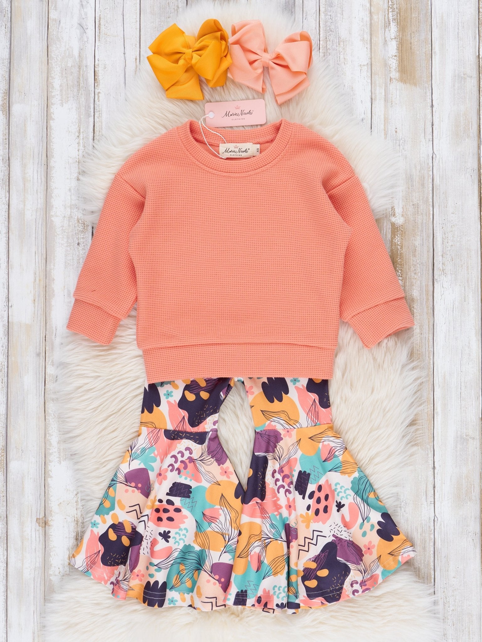 Coral Doodle Bell Bottom Outfit - Marie Nicole Clothing