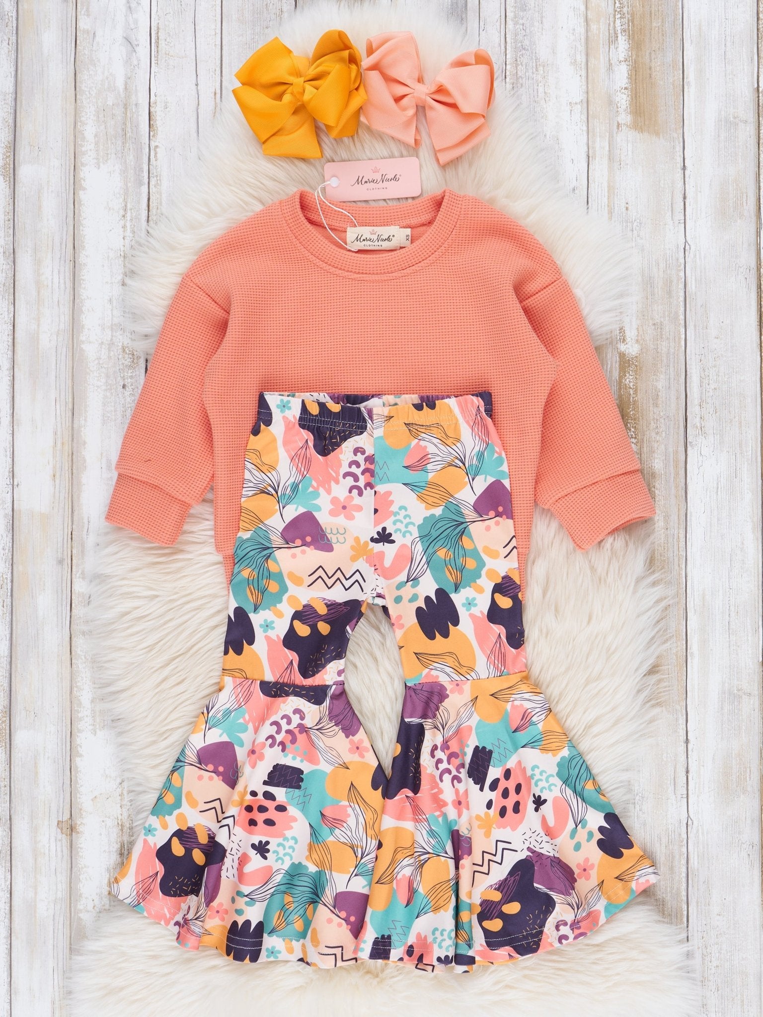 Coral Doodle Bell Bottom Outfit - Marie Nicole Clothing