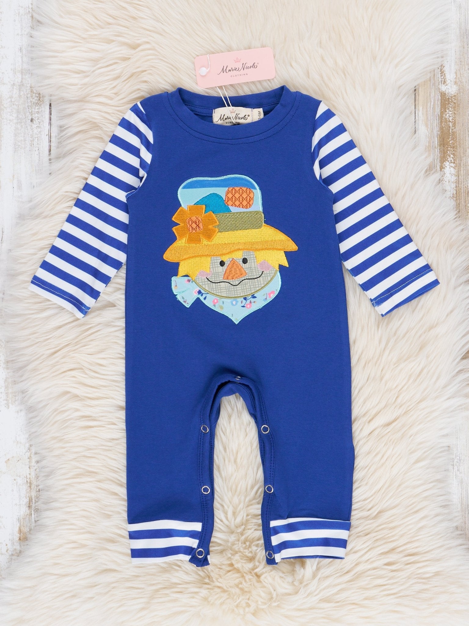 Royal Stripes Scarecrow Raglan Romper - Marie Nicole Clothing
