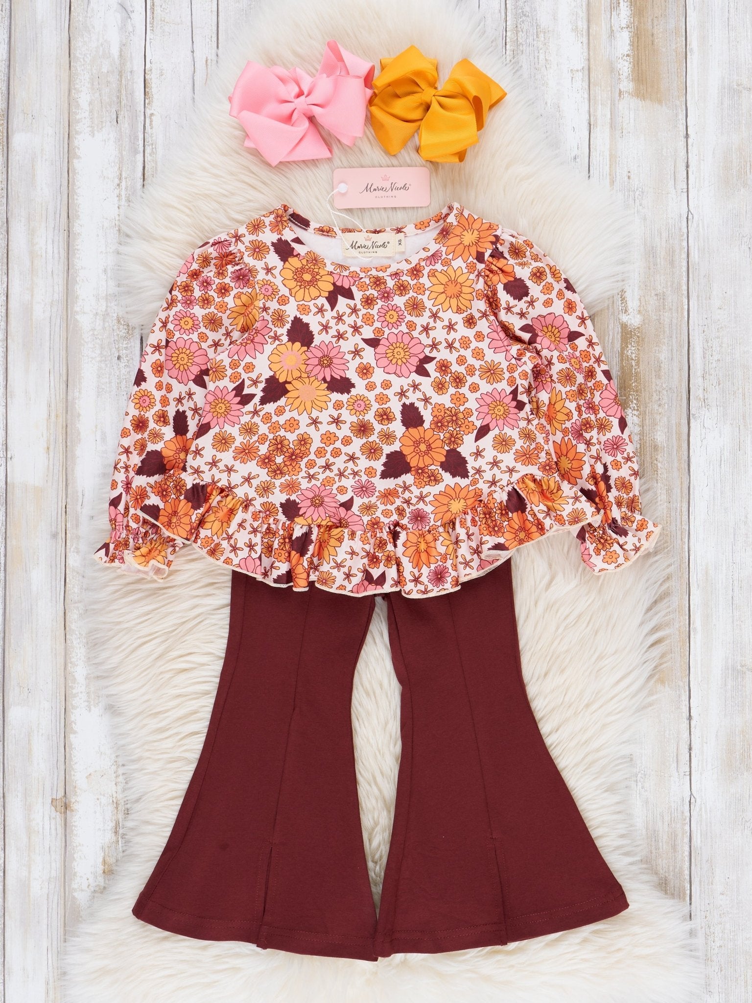 Maroon Marigold Dreams Bell Bottom Outfit - Marie Nicole Clothing