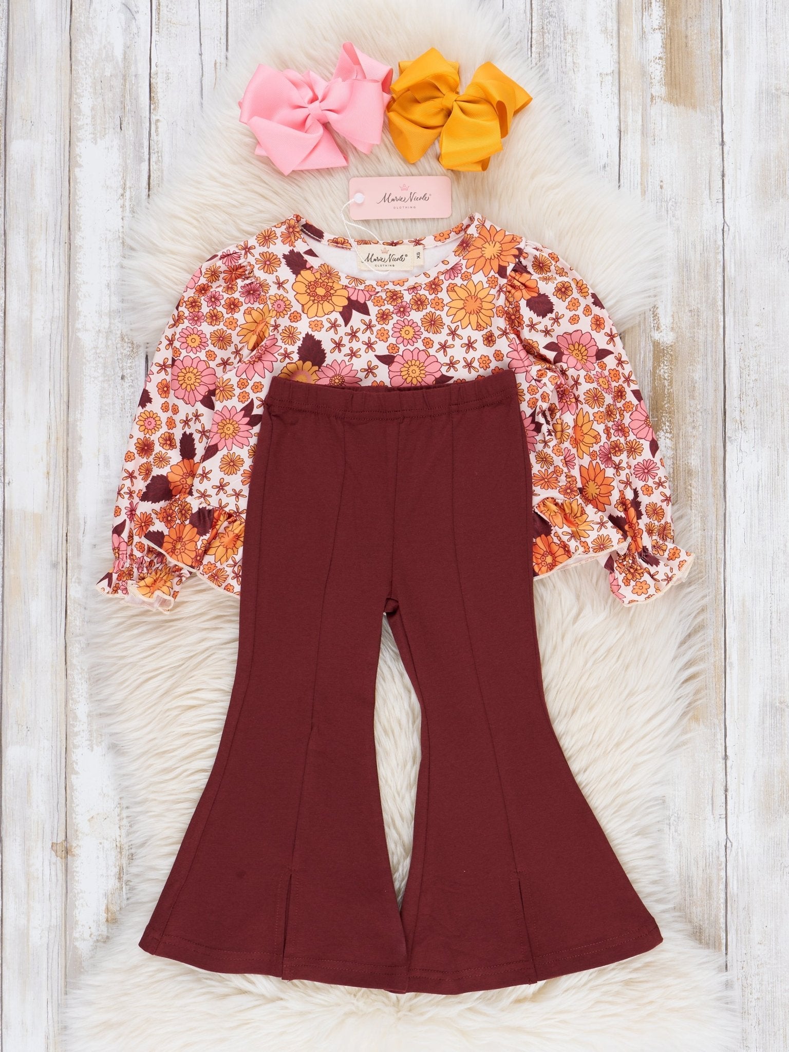 Maroon Marigold Dreams Bell Bottom Outfit - Marie Nicole Clothing