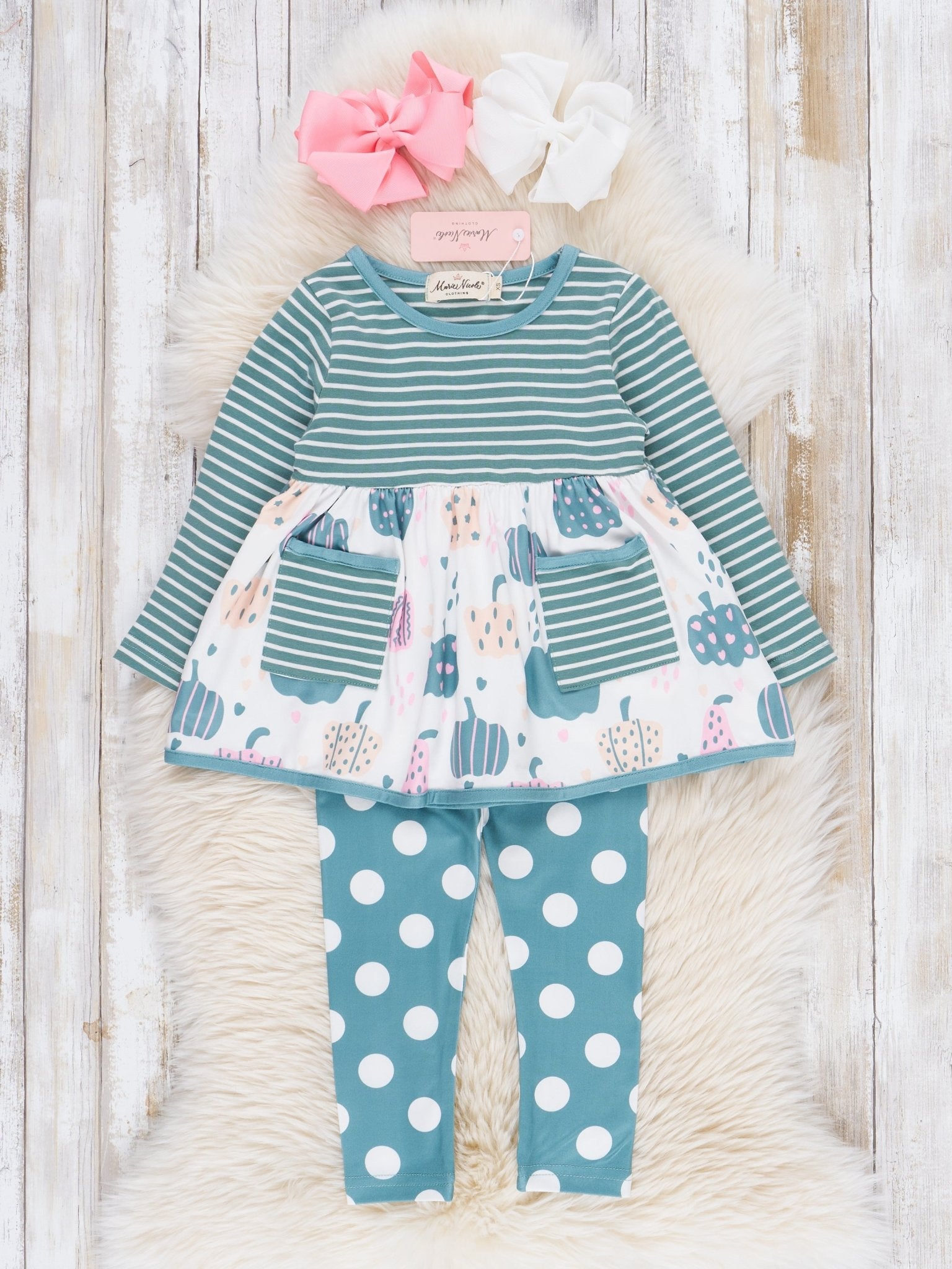 Deep Teal Doodle Pumpkins Outfit - Marie Nicole Clothing