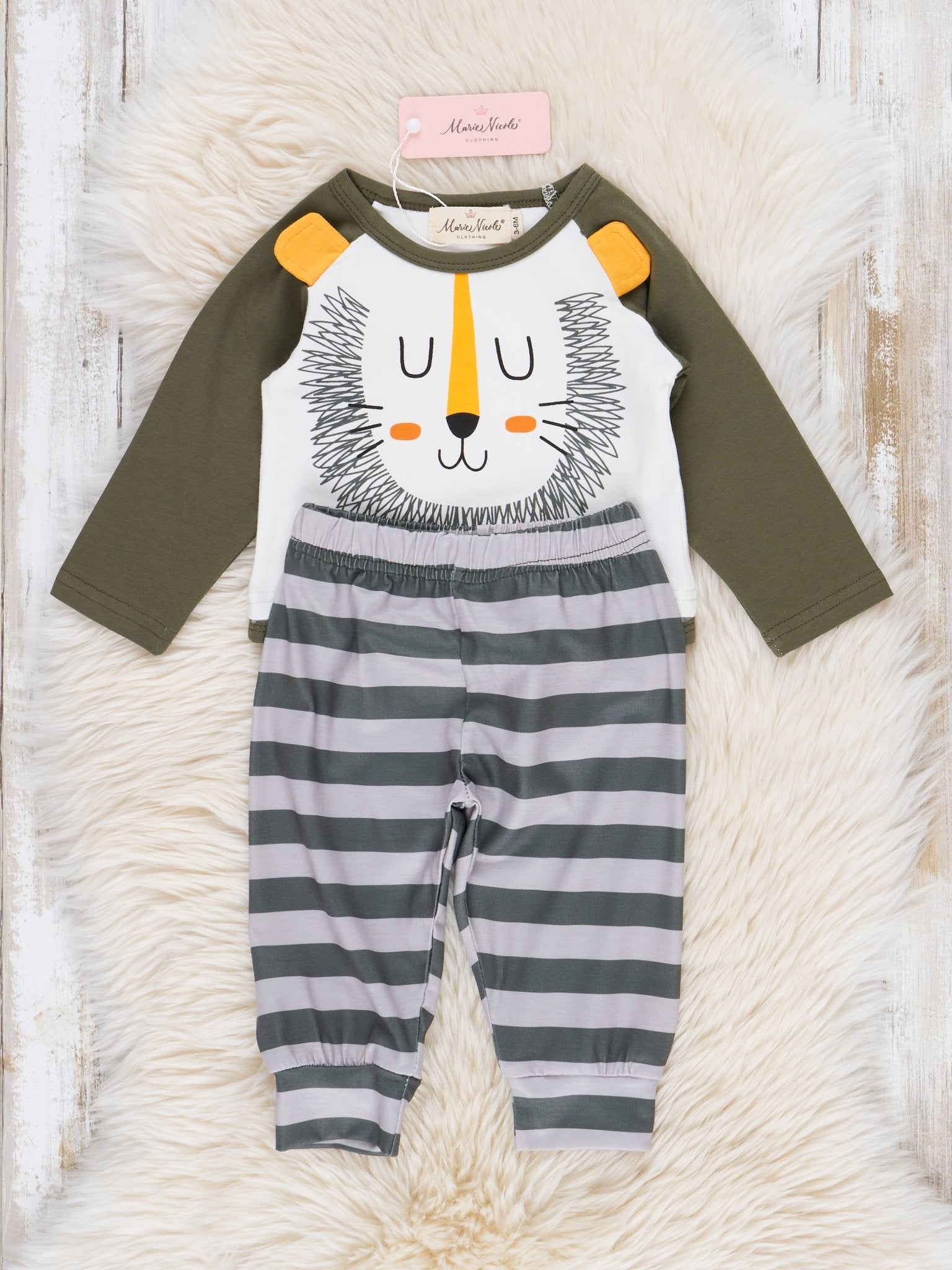Green Little Lion Raglan Bubble Outfit - Marie Nicole Clothing