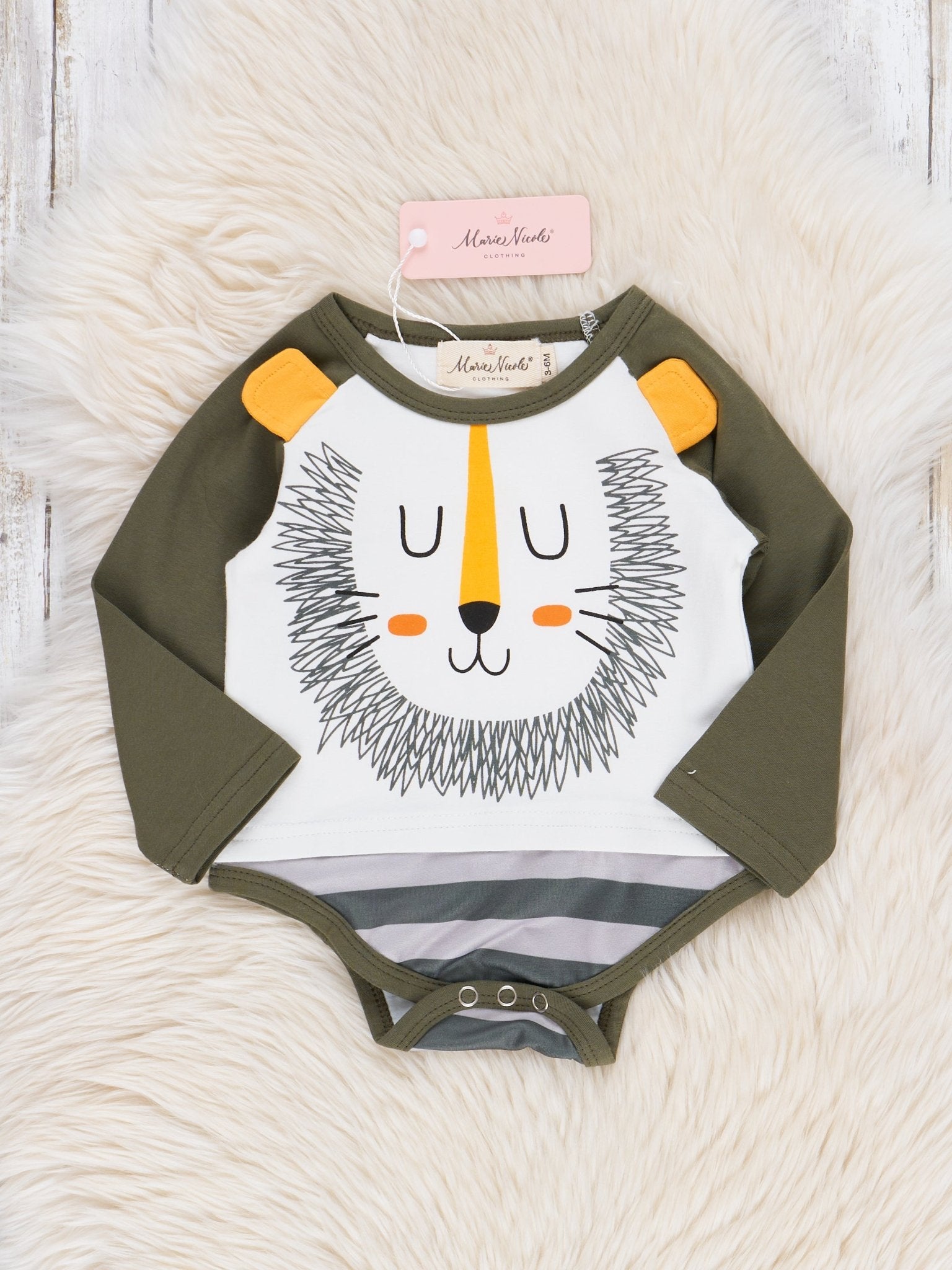 Green Little Lion Raglan Bubble Outfit - Marie Nicole Clothing