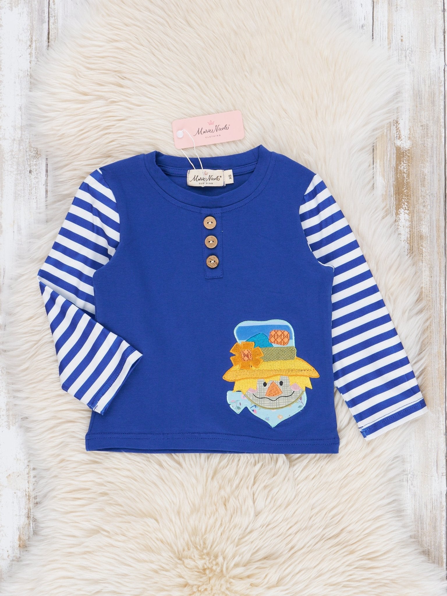 Royal Stripes Scarecrow Raglan Shirt - Marie Nicole Clothing