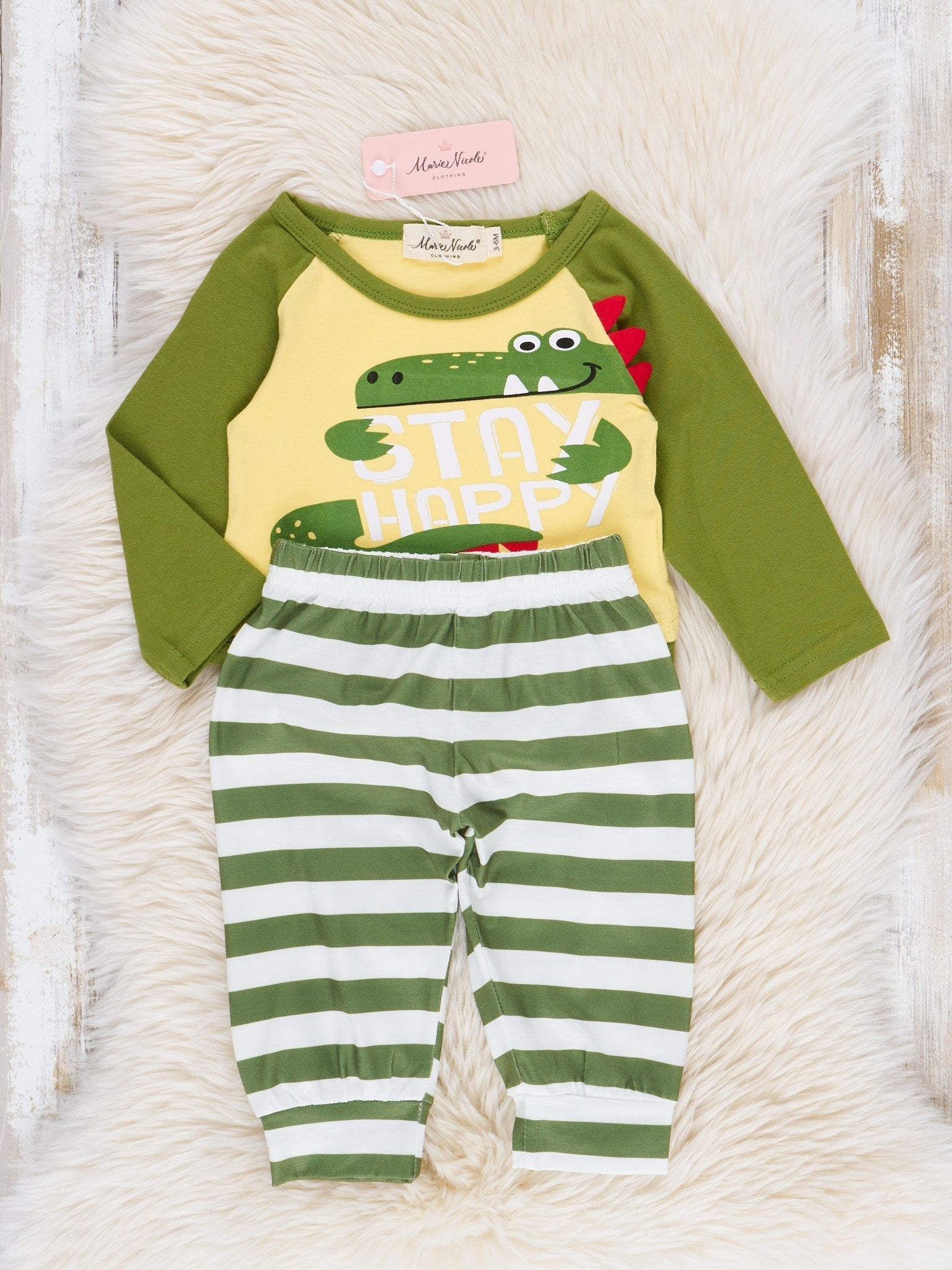 Bright Green Alligator Raglan Romper Outfit - Marie Nicole Clothing