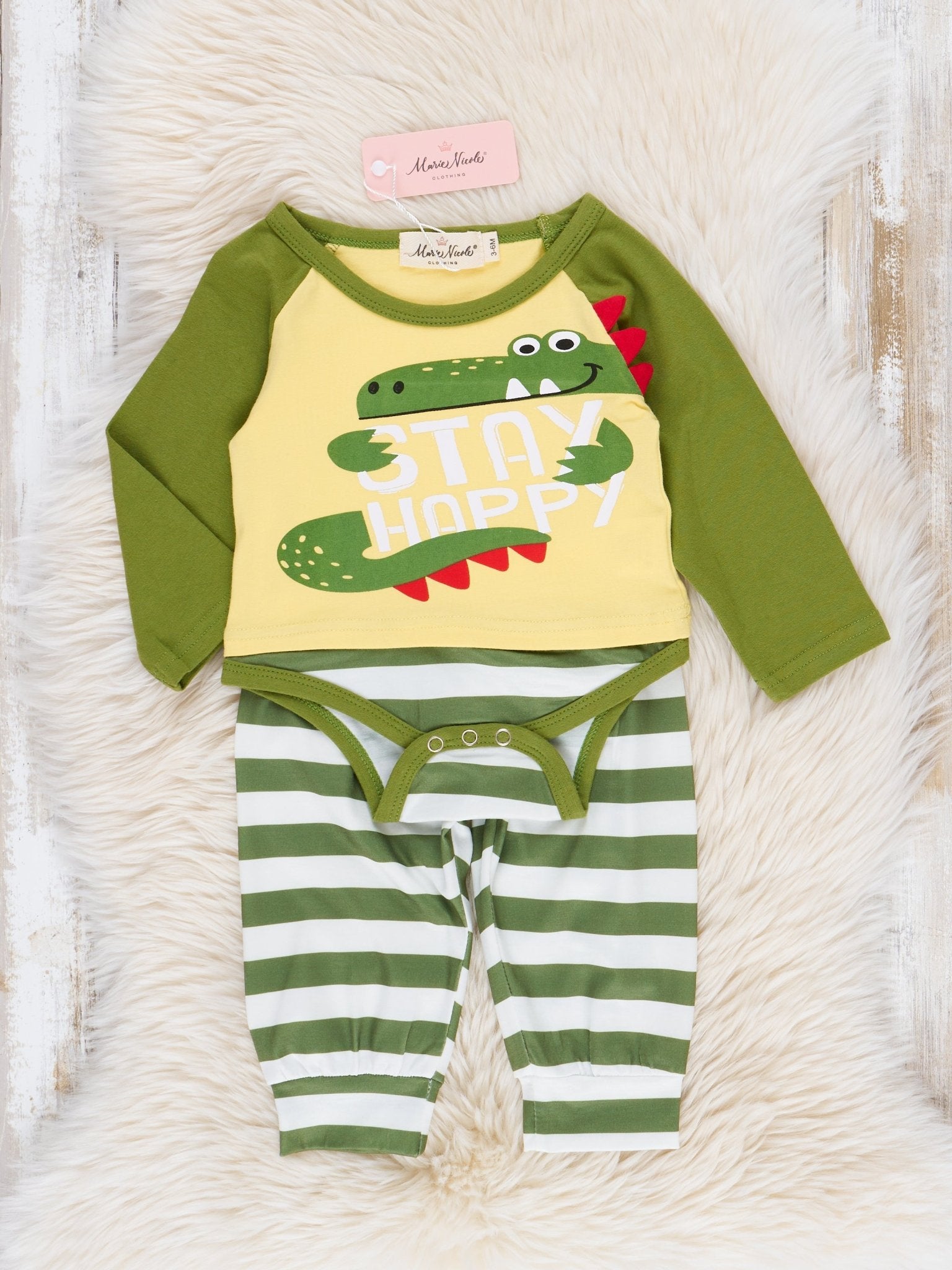 Bright Green Alligator Raglan Romper Outfit - Marie Nicole Clothing