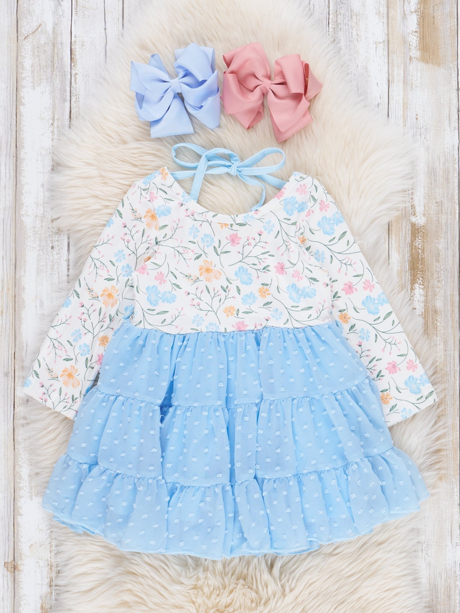 Cobalt Blue Floral Tiered Ruffle Dress - Marie Nicole Clothing
