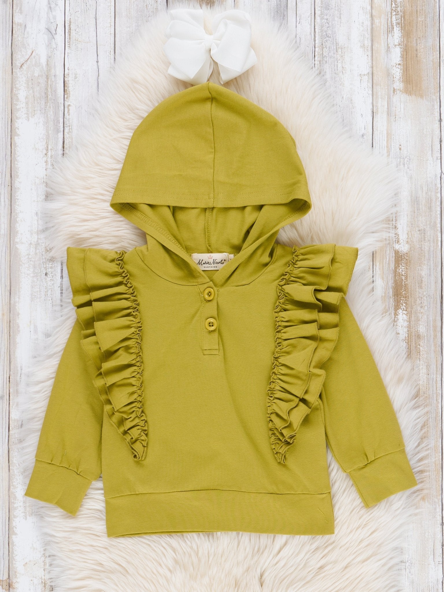 Bright Green Ruffle Hoodie - Marie Nicole Clothing