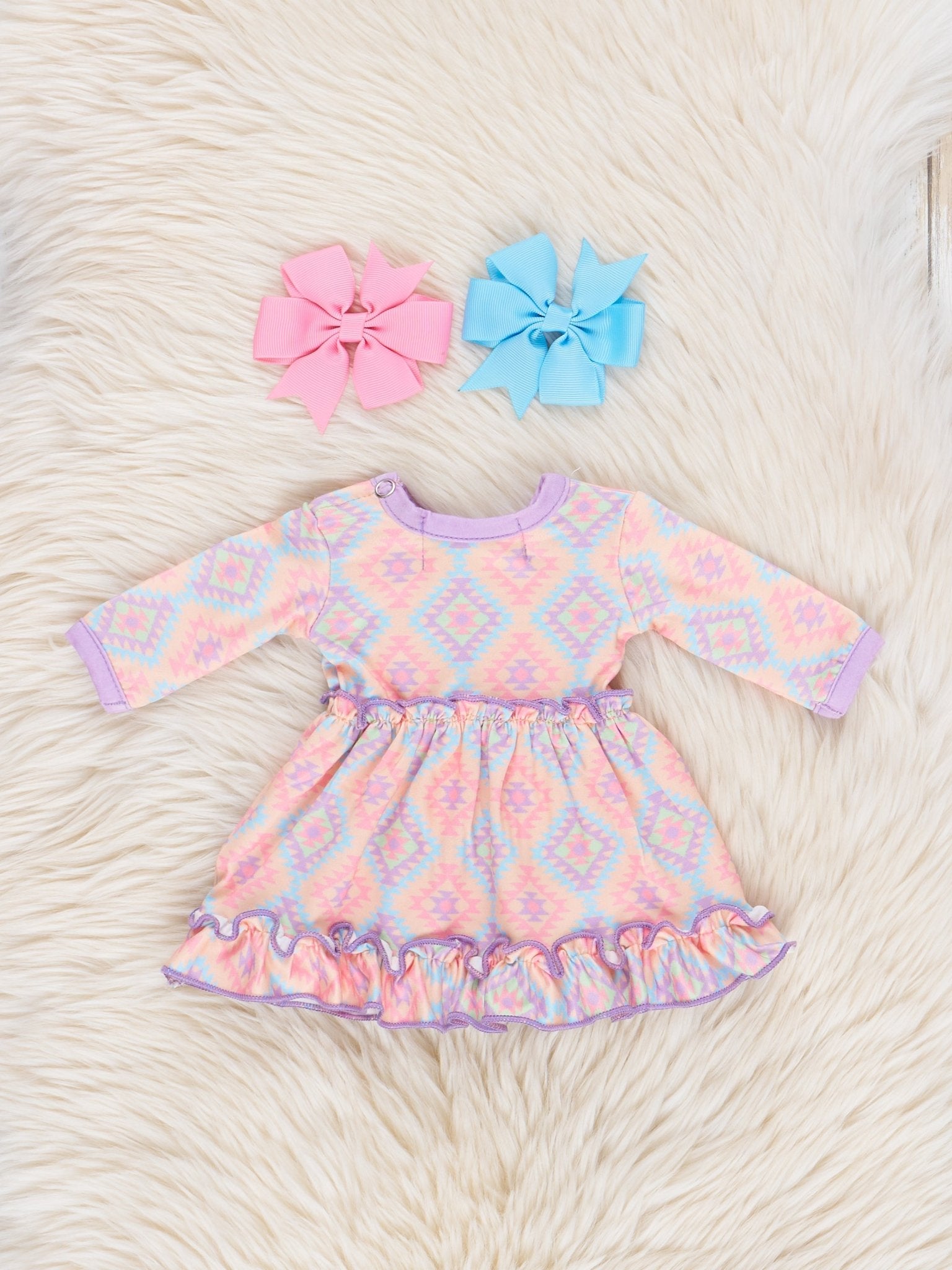 Bright Neon Boho Ruffle 18 inch Doll Dress - Marie Nicole Clothing