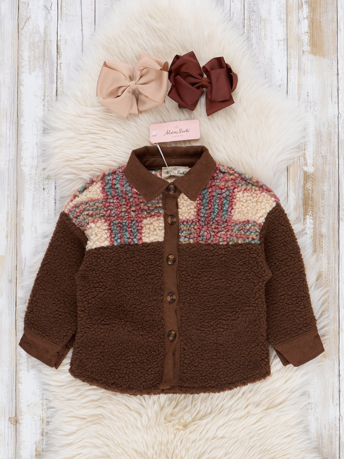 Mom & Me Brown & Plaid Teddy Shacket - Marie Nicole Clothing