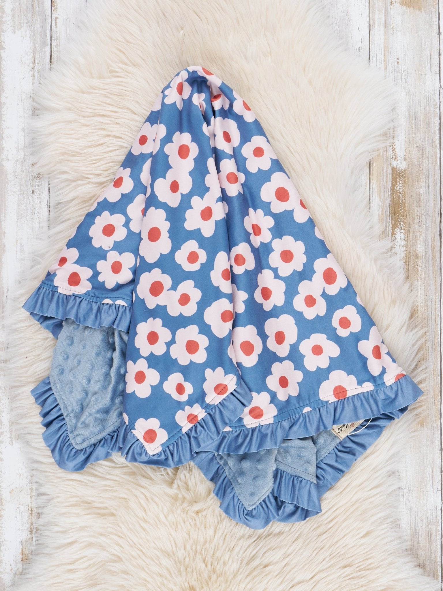 Soft Orange & Blue Daisy Minky Ruffle Blanket - Marie Nicole Clothing