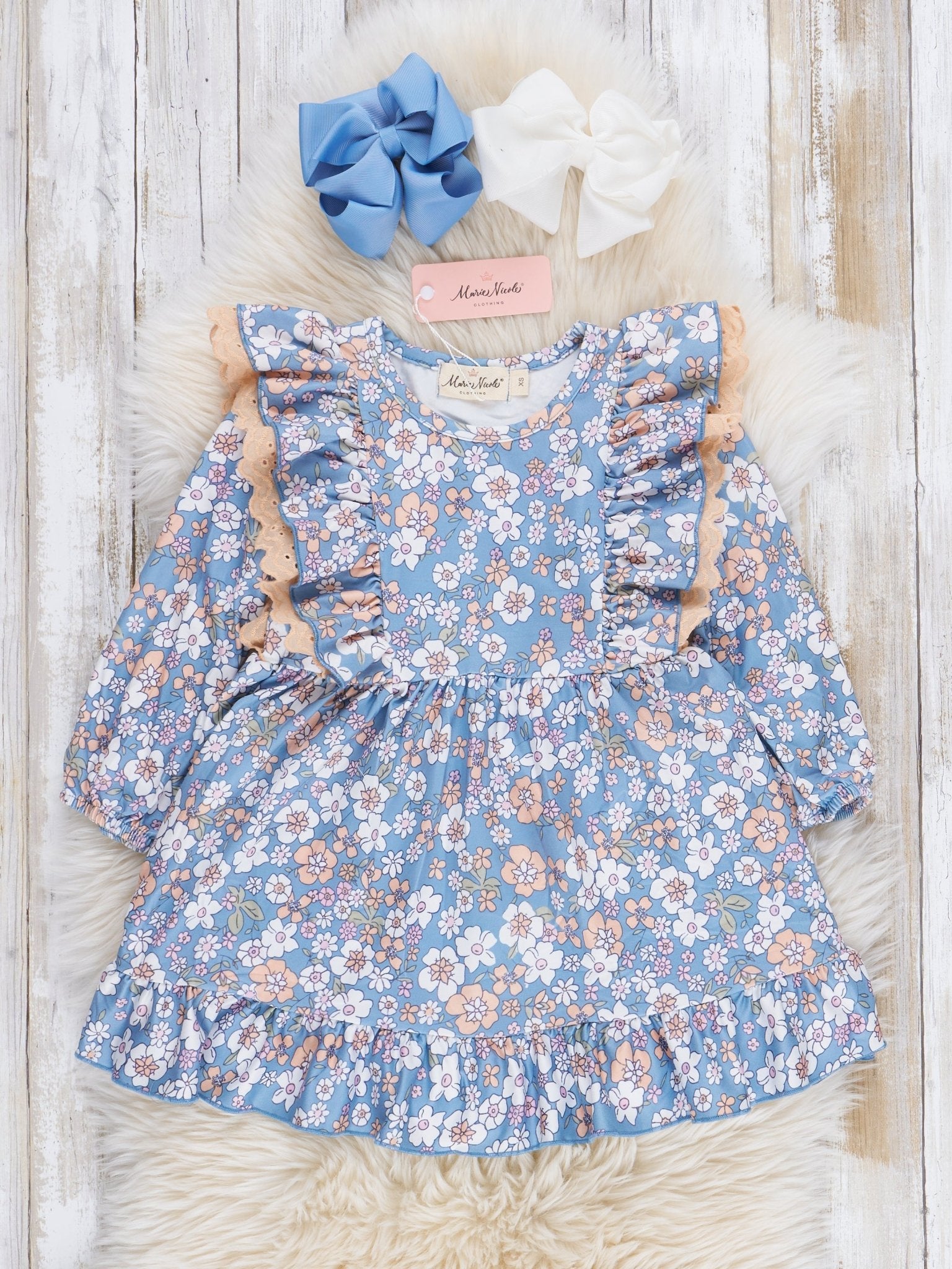 Blue Flower Child Ruffle Dress - Marie Nicole Clothing