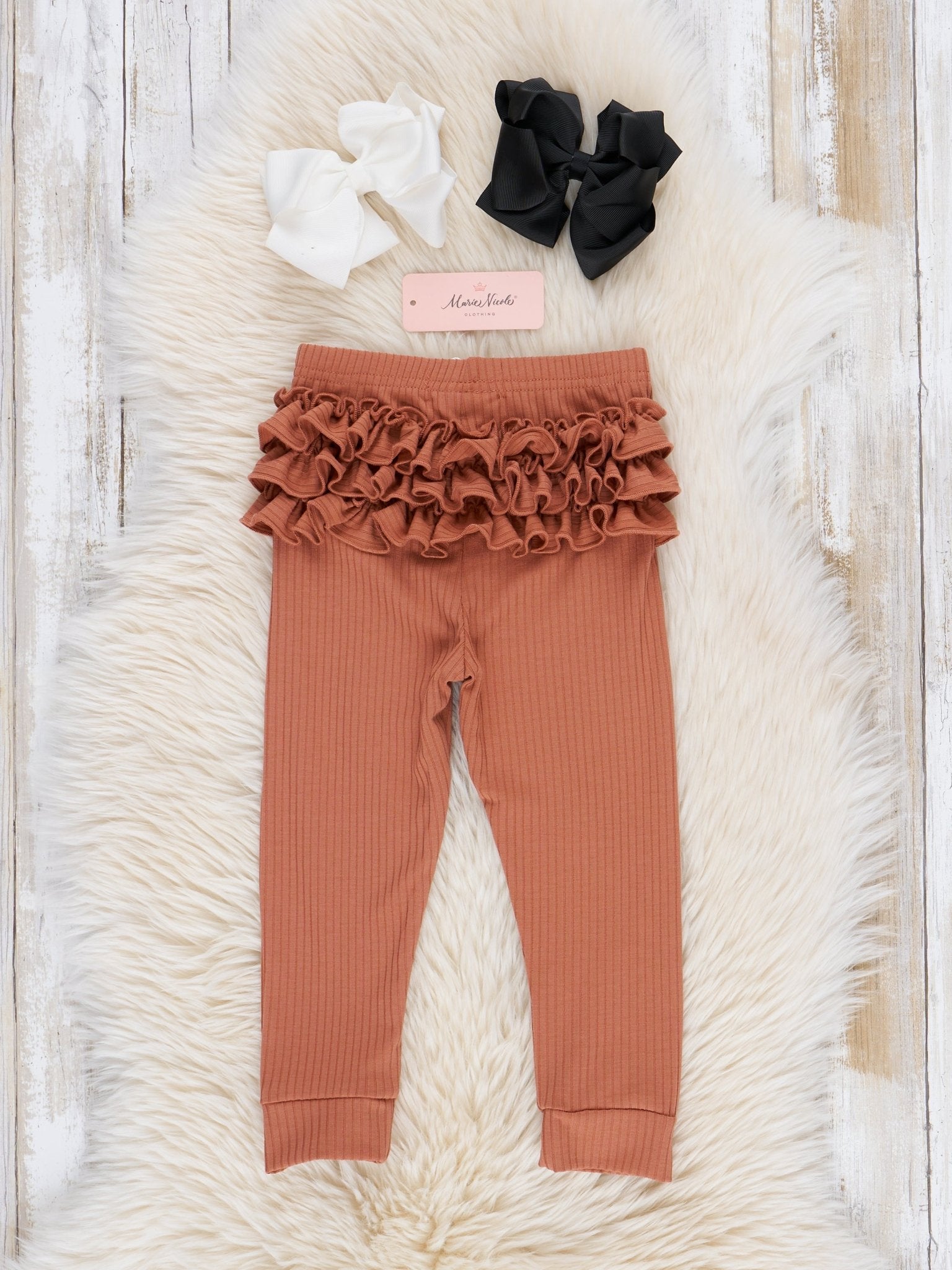 Copper Ribbed Ruffle Butt Leggings - Marie Nicole Clothing
