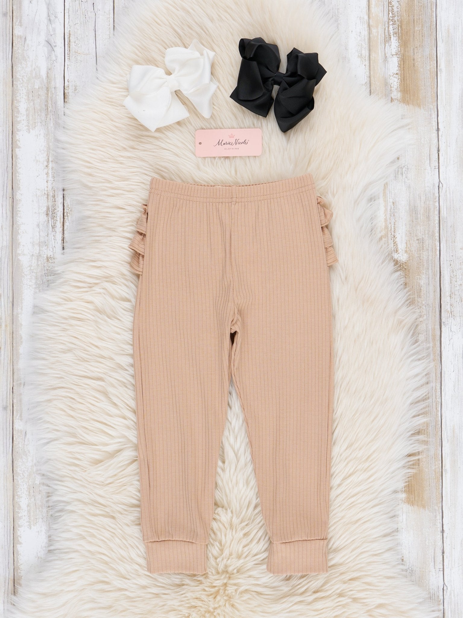 Tan Ribbed Ruffle Butt Leggings - Marie Nicole Clothing