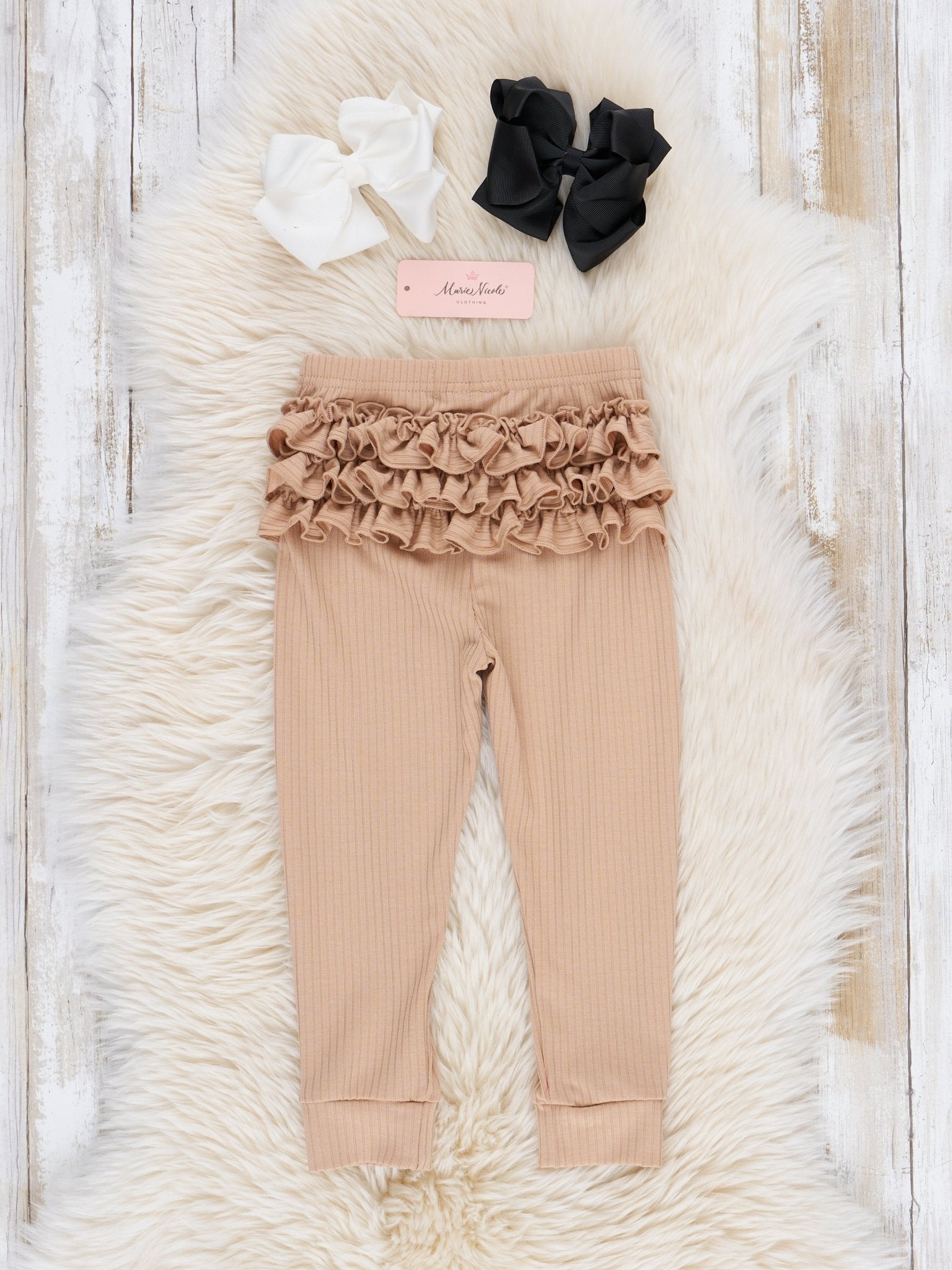 Tan Ribbed Ruffle Butt Leggings - Marie Nicole Clothing