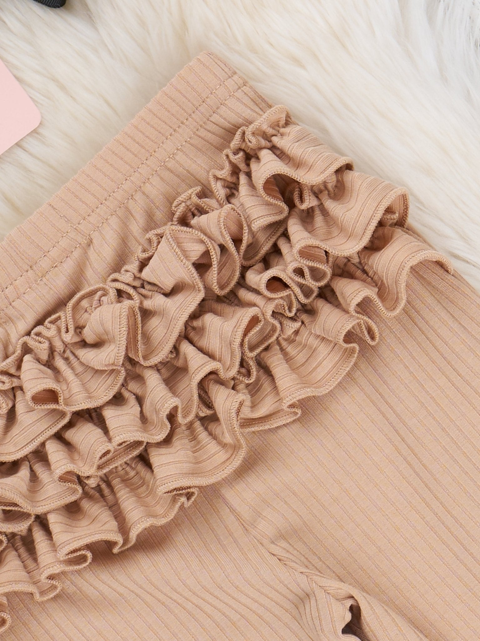 Tan Ribbed Ruffle Butt Leggings - Marie Nicole Clothing