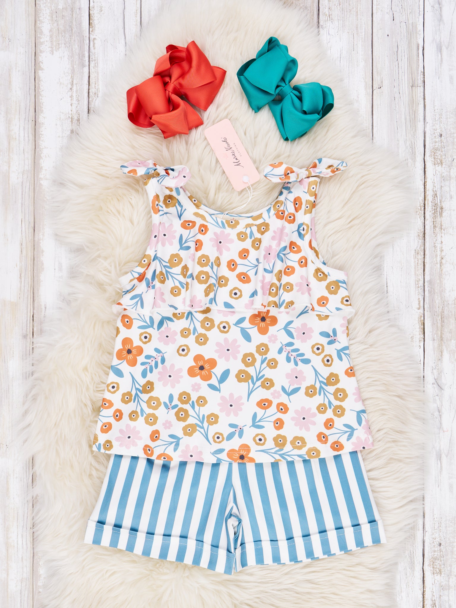 Stripes & Floral Ruffle Outfit - Marie Nicole Clothing