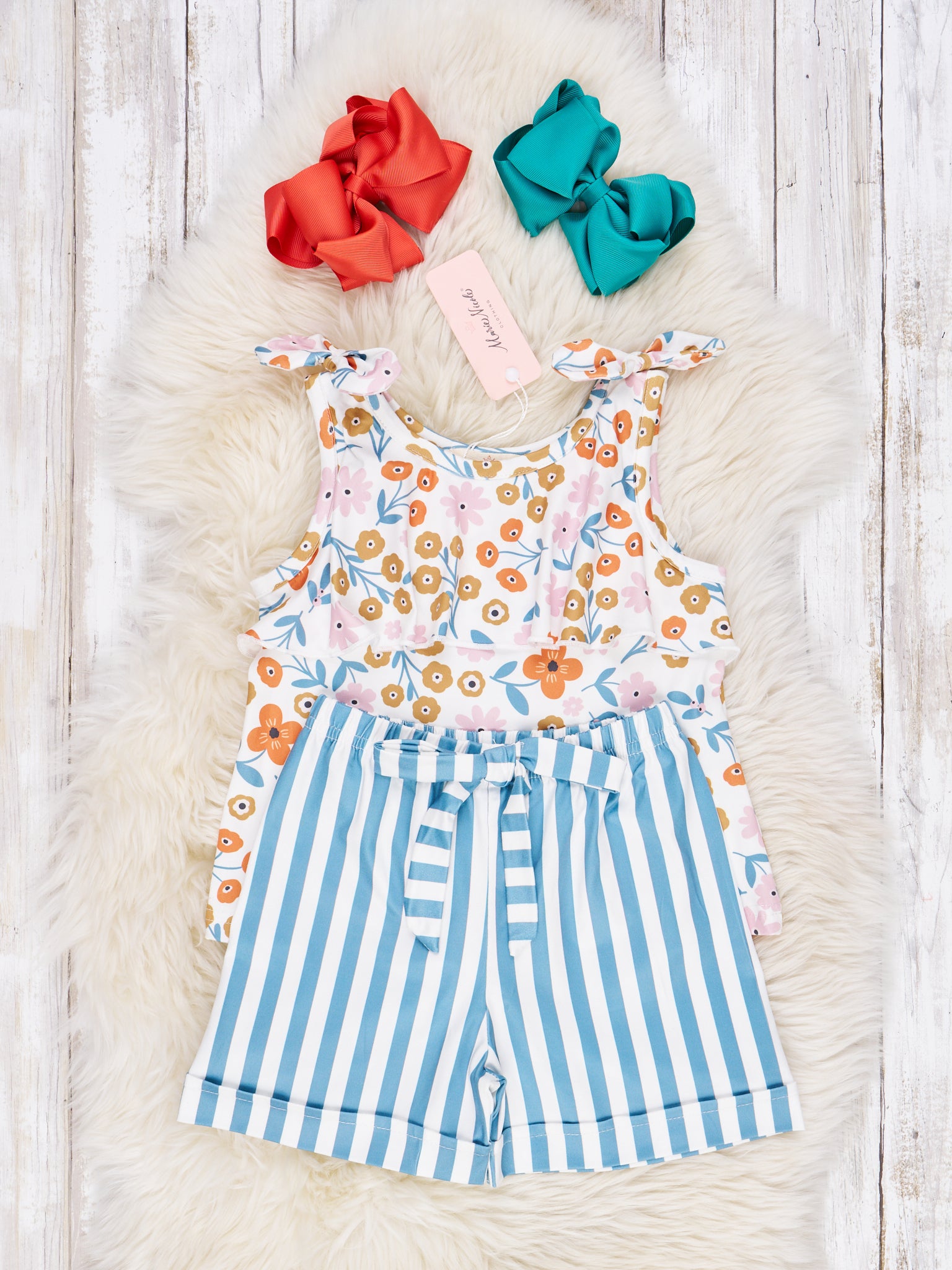 Stripes & Floral Ruffle Outfit - Marie Nicole Clothing