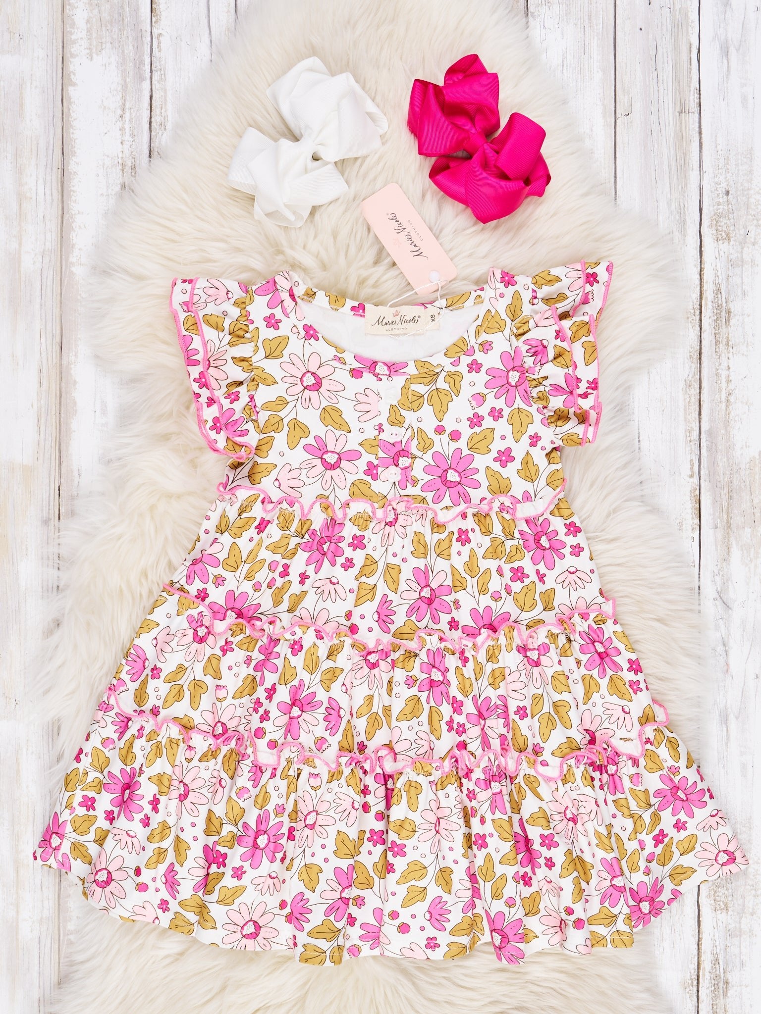 Fuchsia Daisy Ruffle Dress - Marie Nicole Clothing