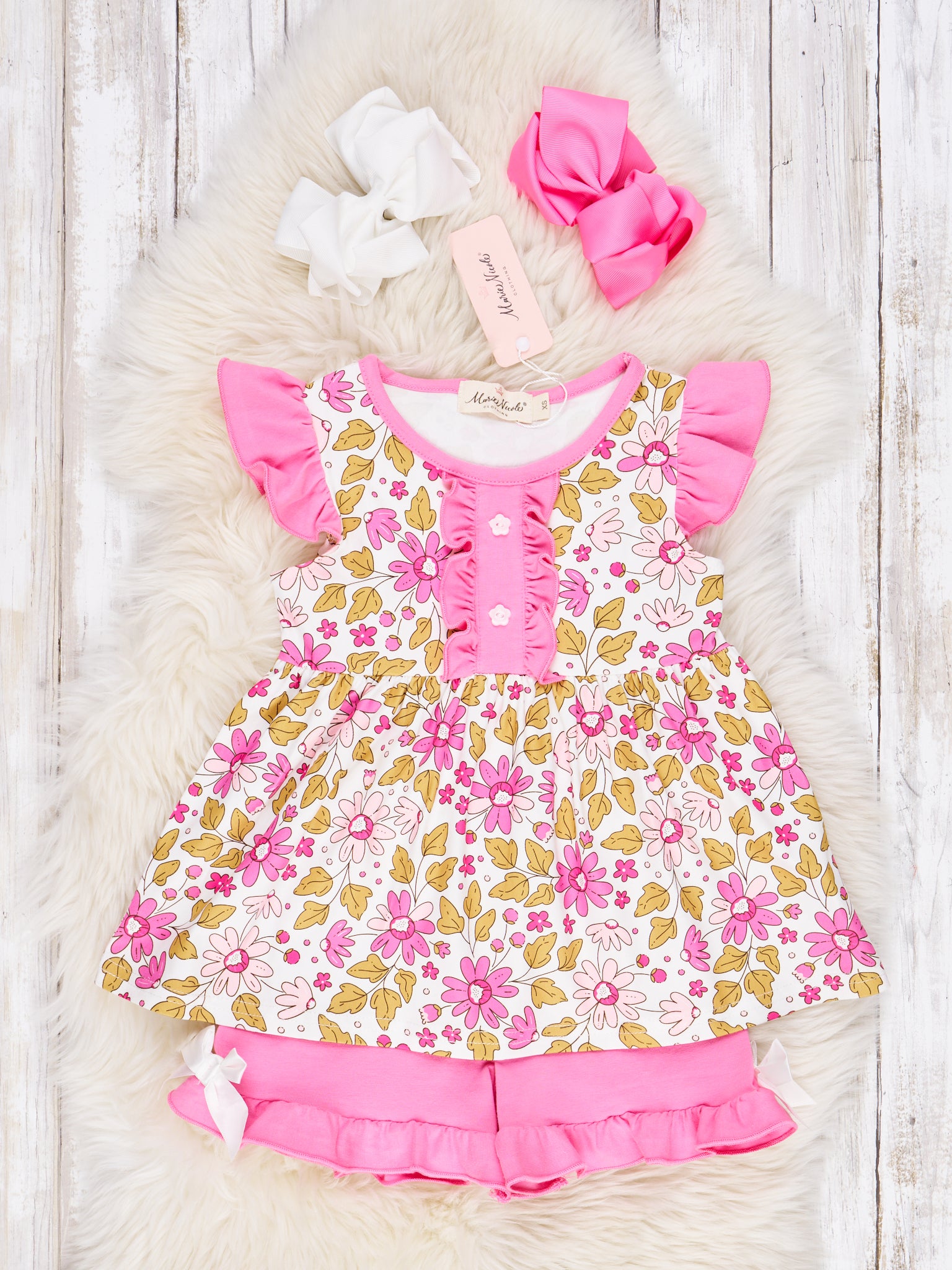 Fuchsia Daisy Ruffle Outfit - Marie Nicole Clothing
