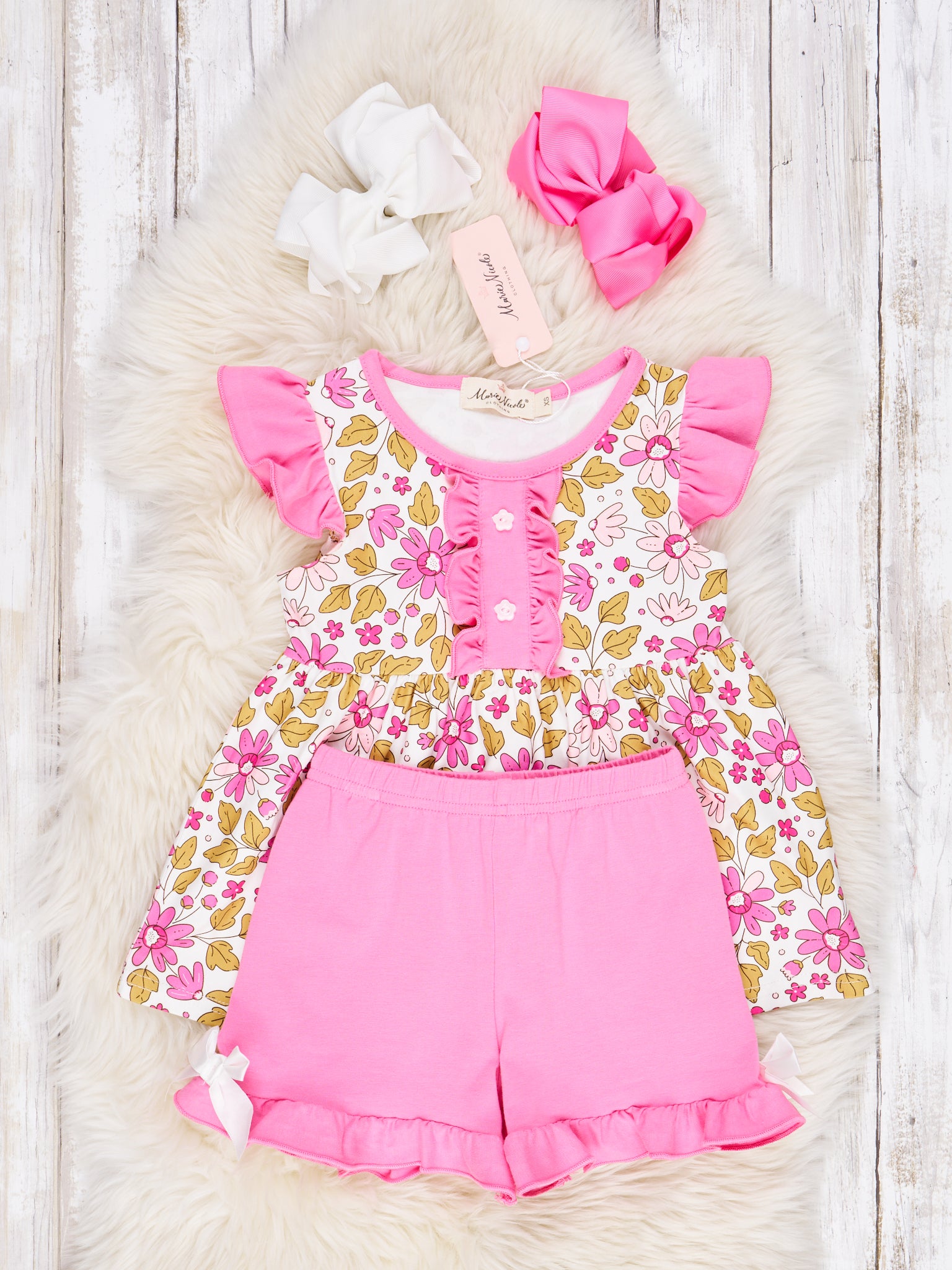 Fuchsia Daisy Ruffle Outfit - Marie Nicole Clothing