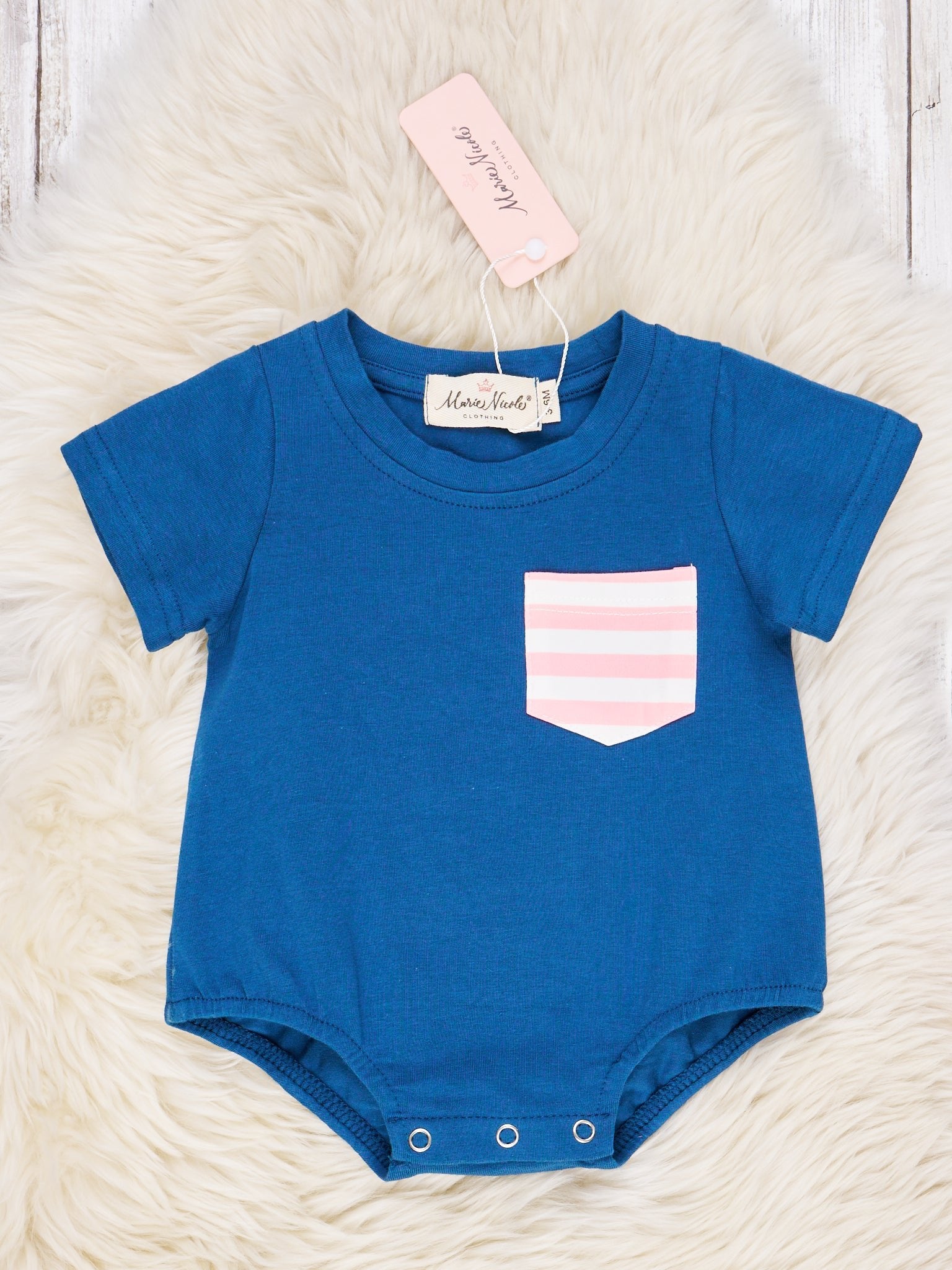 Pink Stripe Pocket Romper - Marie Nicole Clothing