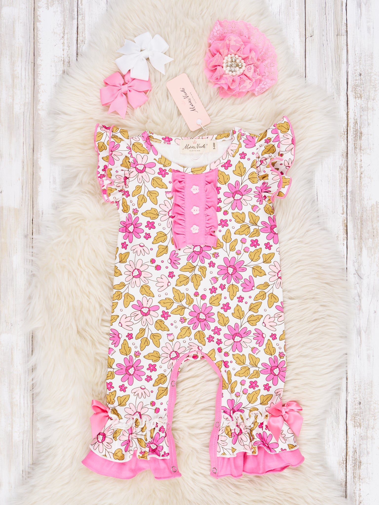 Fuchsia Daisy Ruffle Romper - Marie Nicole Clothing