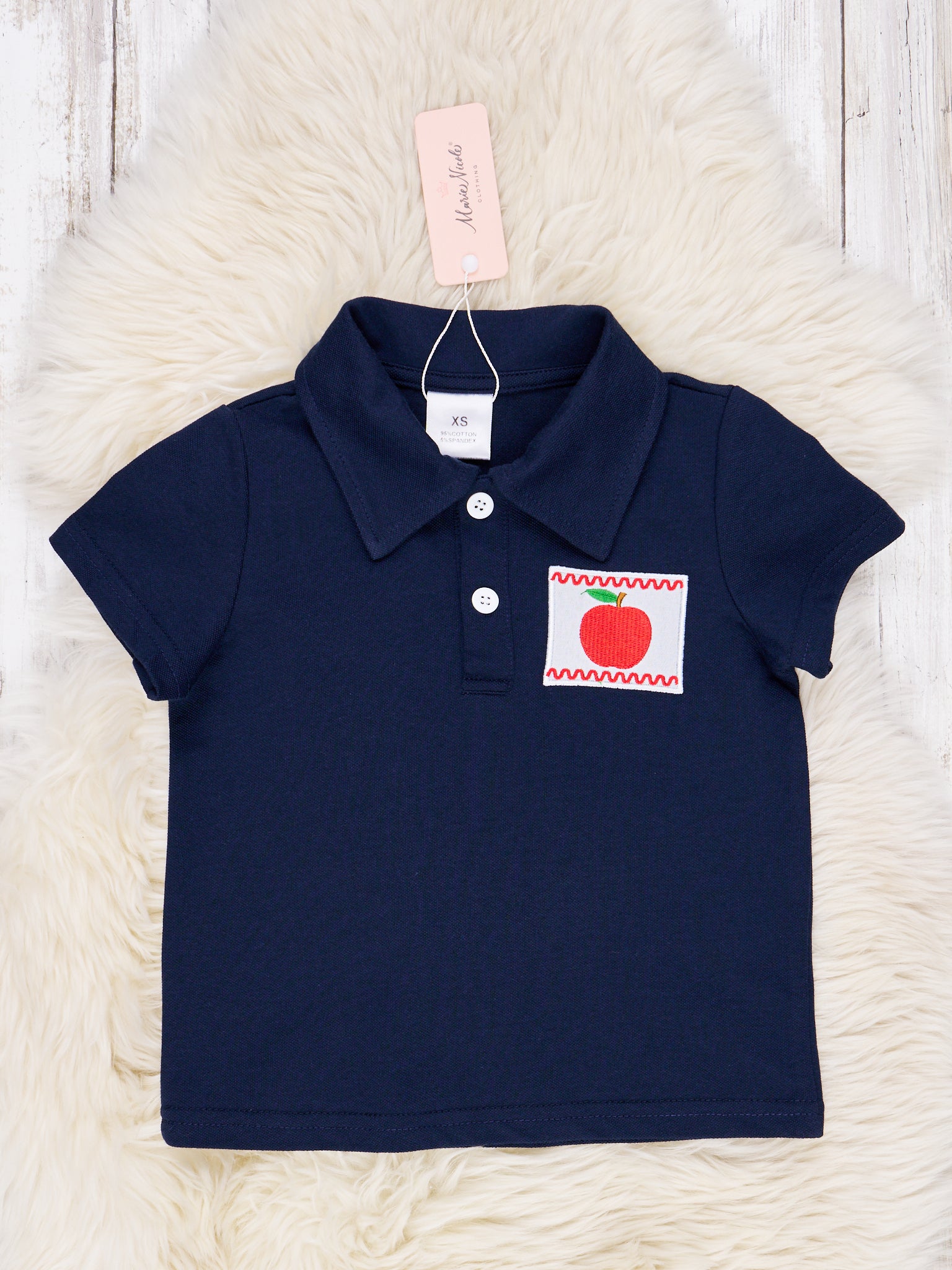 Navy Apple Polo - Marie Nicole Clothing
