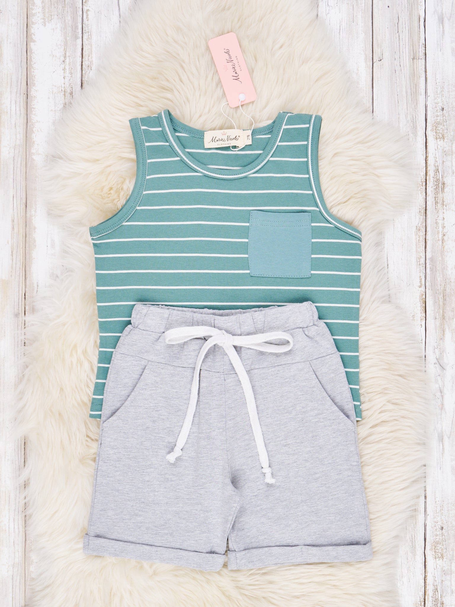 Striped Pocket Tank & Shorts Outfit - Marie Nicole Clothing