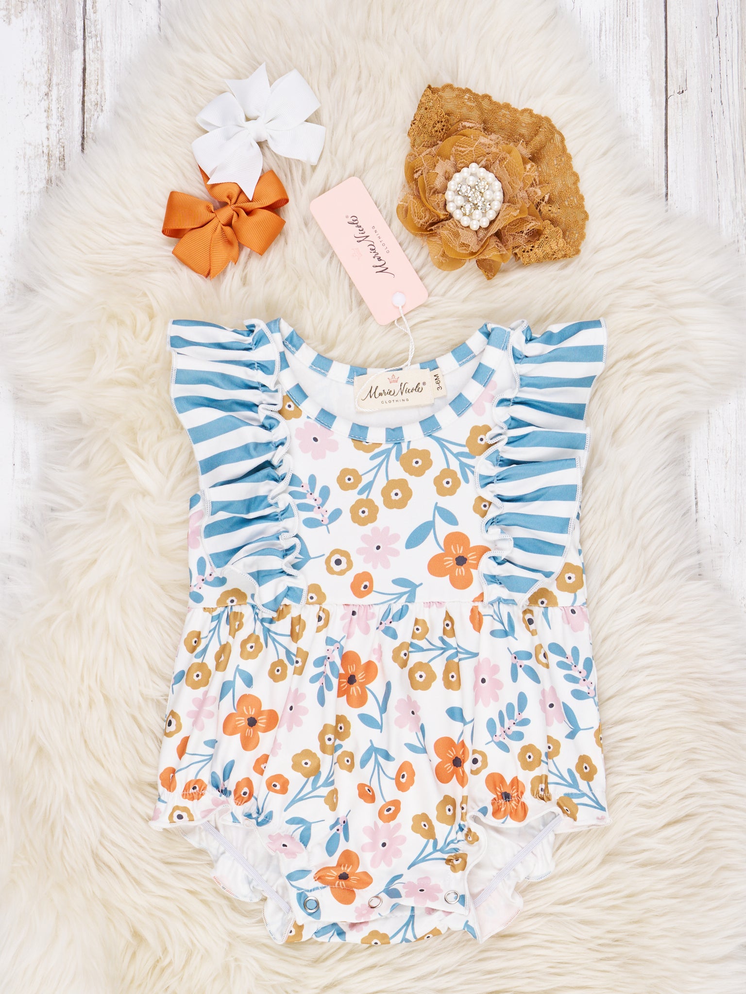 Stripes & Floral Ruffle Romper - Marie Nicole Clothing