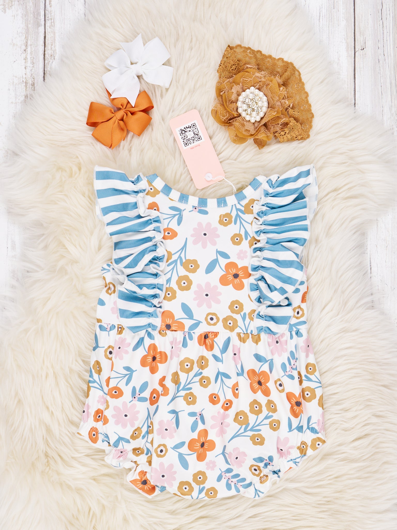 Stripes & Floral Ruffle Romper - Marie Nicole Clothing