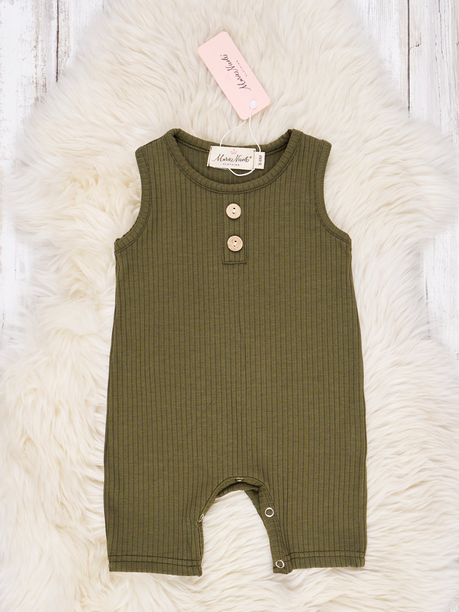 Olive Ribbed Romper - Marie Nicole Clothing