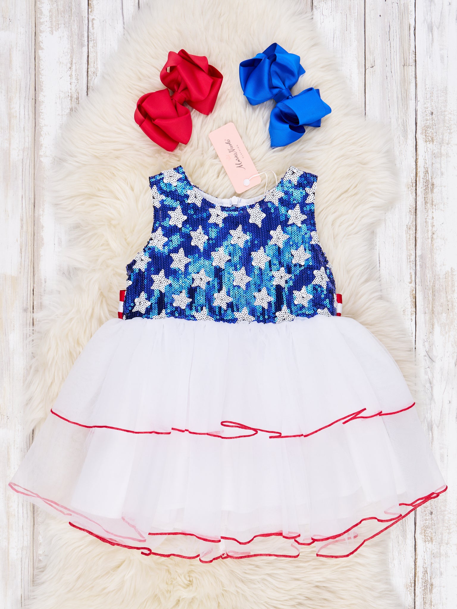 Stars & Stripes Tulle Sequin Dress - Marie Nicole Clothing